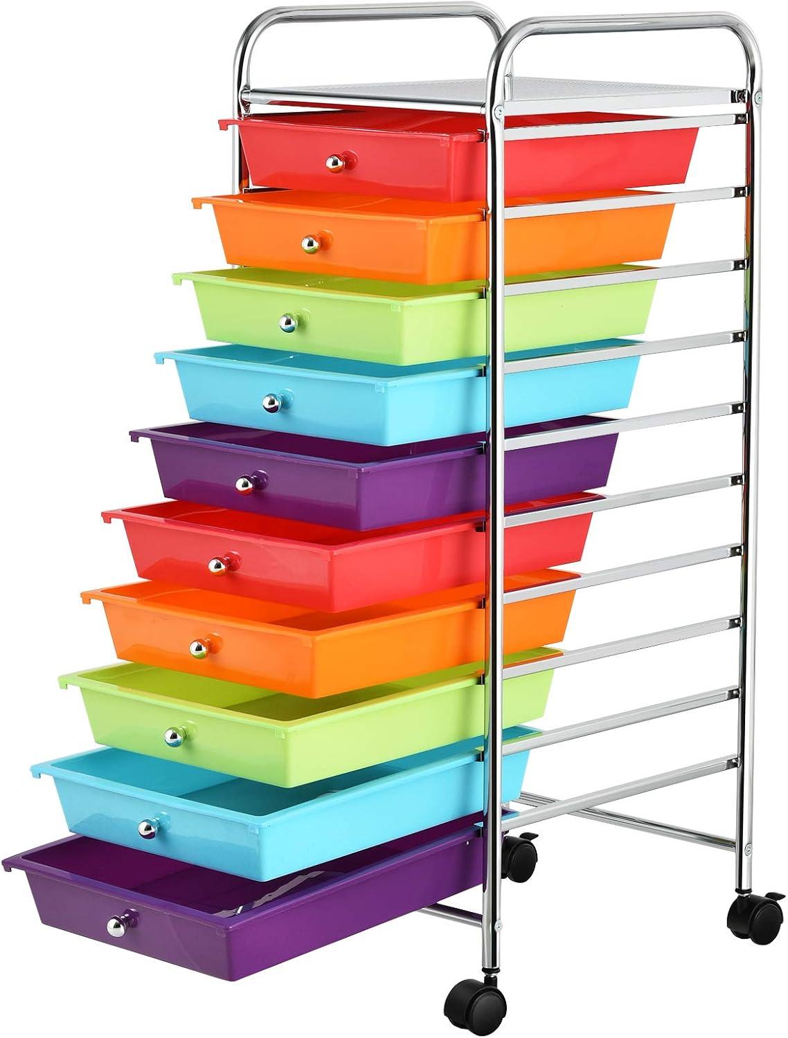 image:imageGiantex 12 Drawer Rolling Cart with Drawers Storage Organizer Cart for Classroom Office School Teacher Mobile Drawer Cart for Tools Crafts Small Printer Macaron MulticolorRedOrangeGreenBluePurple