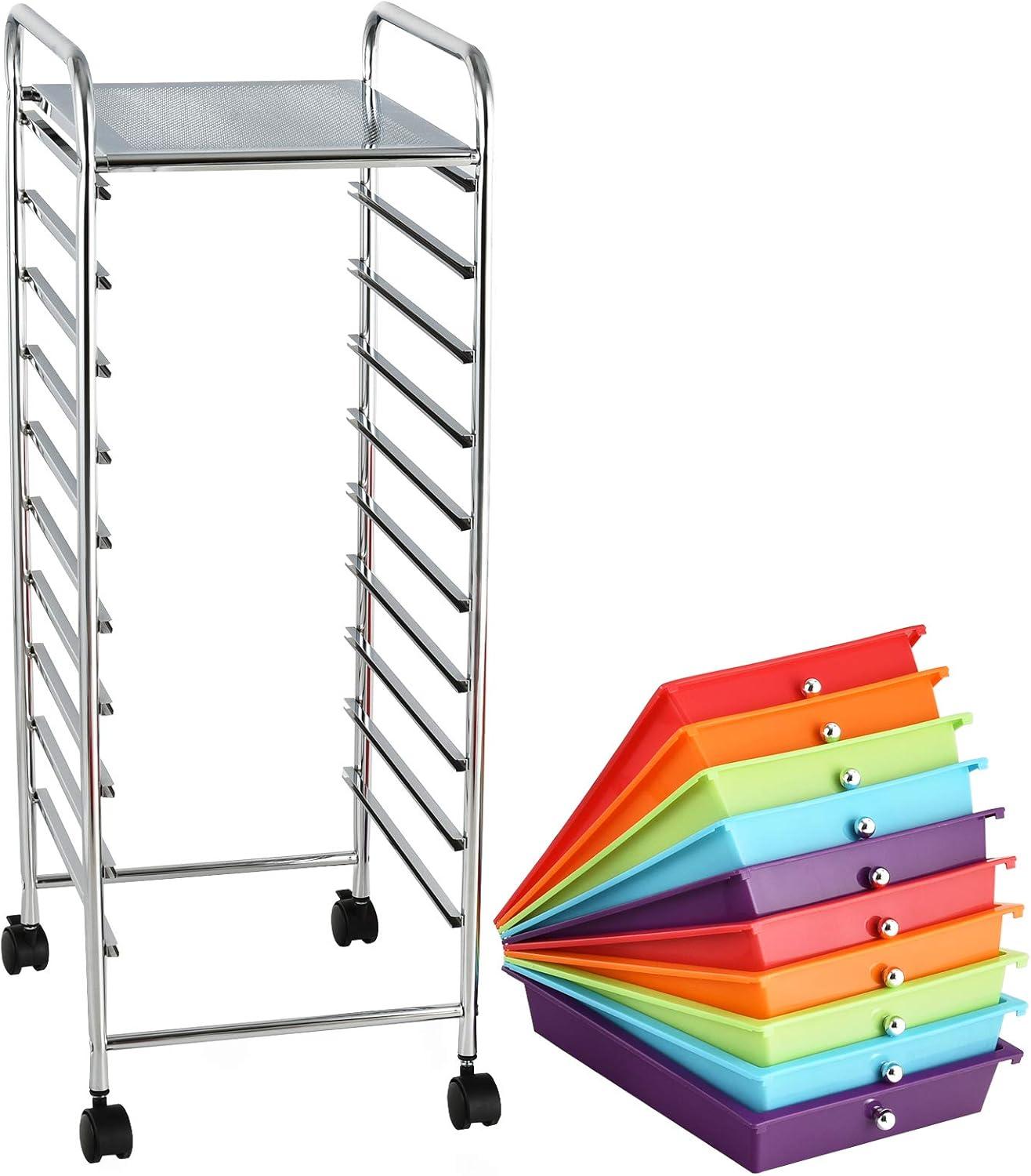 image:imageGiantex 12 Drawer Rolling Cart with Drawers Storage Organizer Cart for Classroom Office School Teacher Mobile Drawer Cart for Tools Crafts Small Printer Macaron MulticolorRedOrangeGreenBluePurple