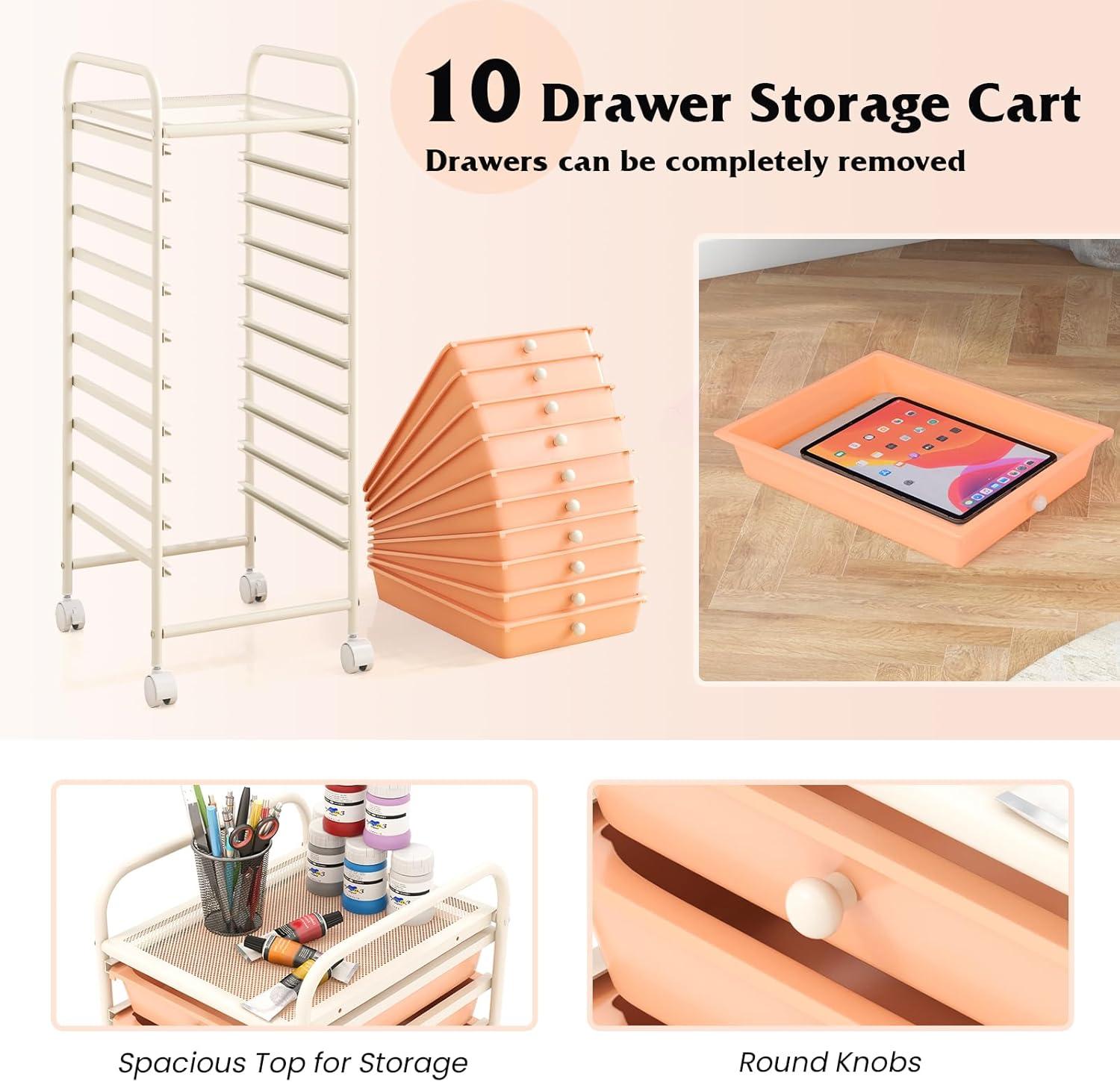 image:imageGiantex 12 Drawer Rolling Cart with Drawers Storage Organizer Cart for Classroom Office School Teacher Mobile Drawer Cart for Tools Crafts Small Printer Macaron MulticolorPeach Fuzz