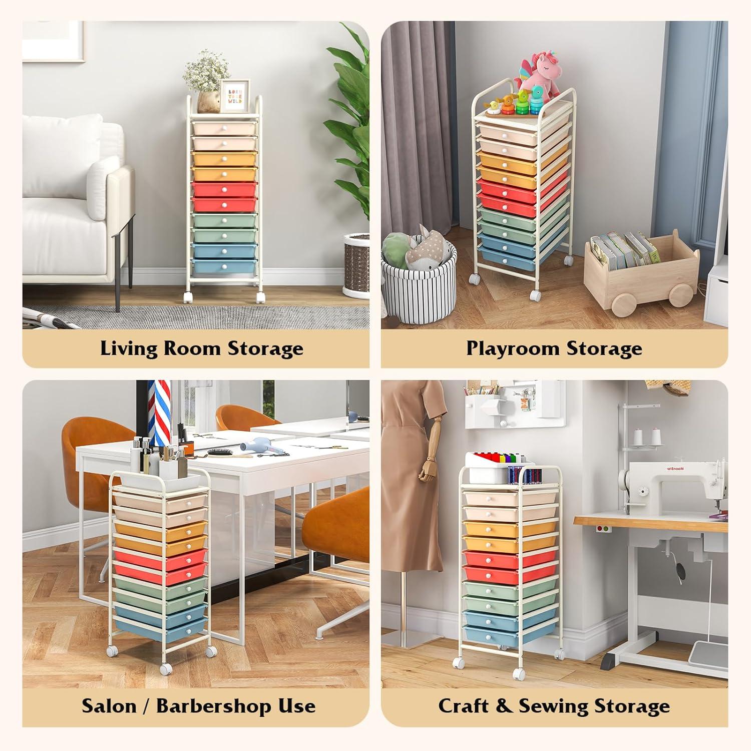 image:imageGiantex 12 Drawer Rolling Cart with Drawers Storage Organizer Cart for Classroom Office School Teacher Mobile Drawer Cart for Tools Crafts Small Printer Macaron MulticolorMacaron Multicolor