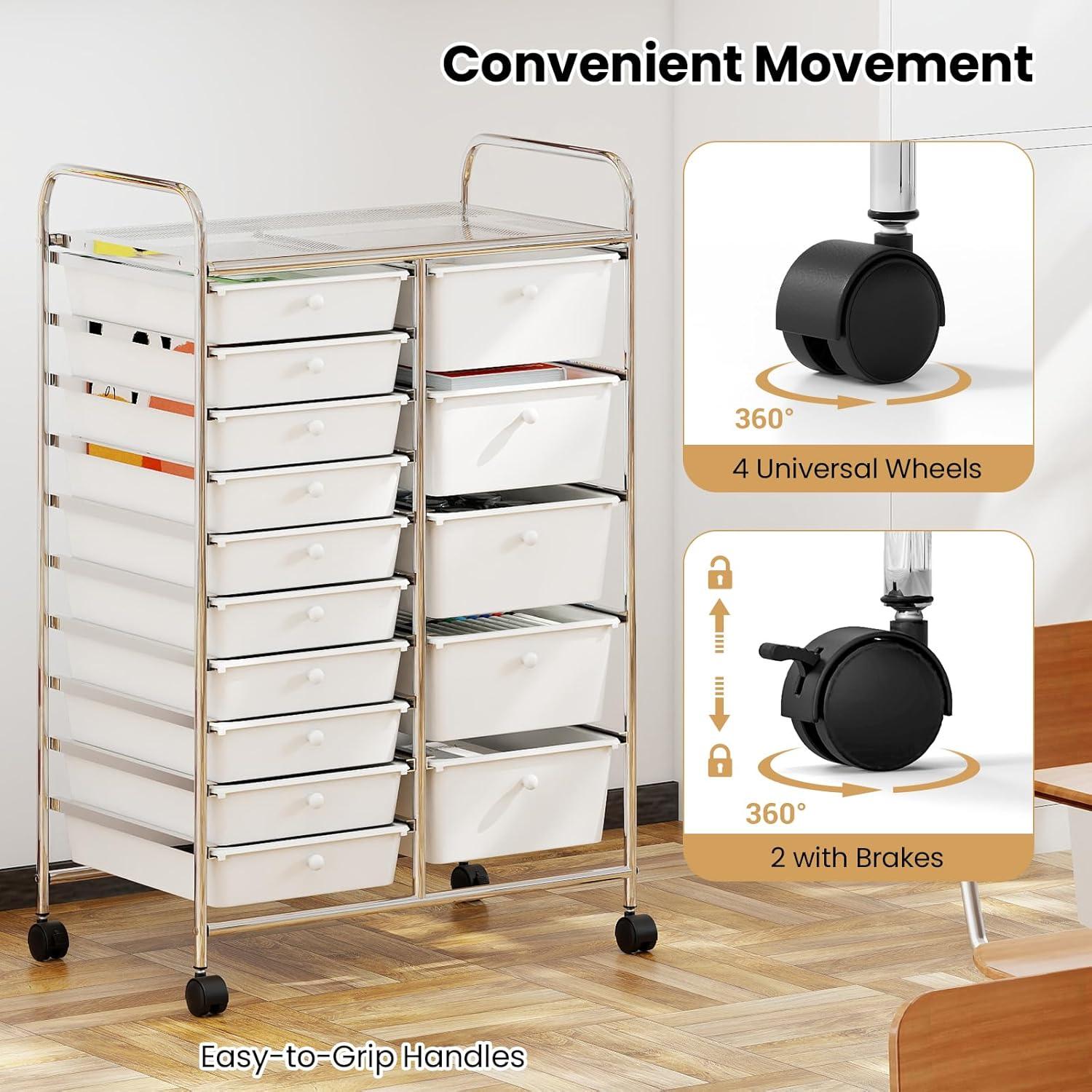 image:imageGiantex 12 Drawer Rolling Cart with Drawers Storage Organizer Cart for Classroom Office School Teacher Mobile Drawer Cart for Tools Crafts Small Printer Macaron MulticolorIvory