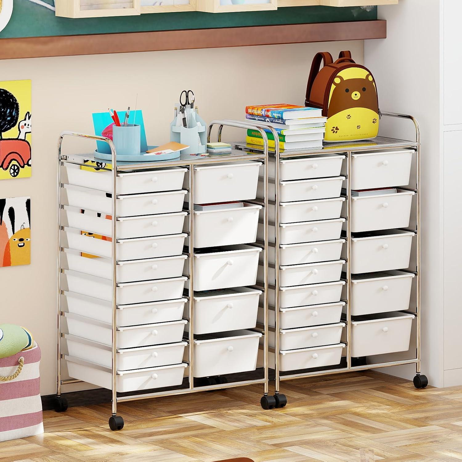 image:imageGiantex 12 Drawer Rolling Cart with Drawers Storage Organizer Cart for Classroom Office School Teacher Mobile Drawer Cart for Tools Crafts Small Printer Macaron MulticolorIvory