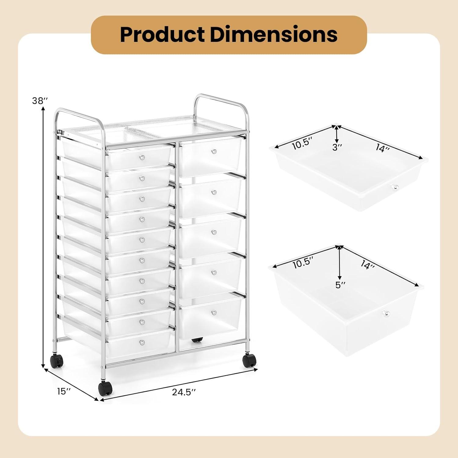 image:imageGiantex 12 Drawer Rolling Cart with Drawers Storage Organizer Cart for Classroom Office School Teacher Mobile Drawer Cart for Tools Crafts Small Printer Macaron MulticolorClear