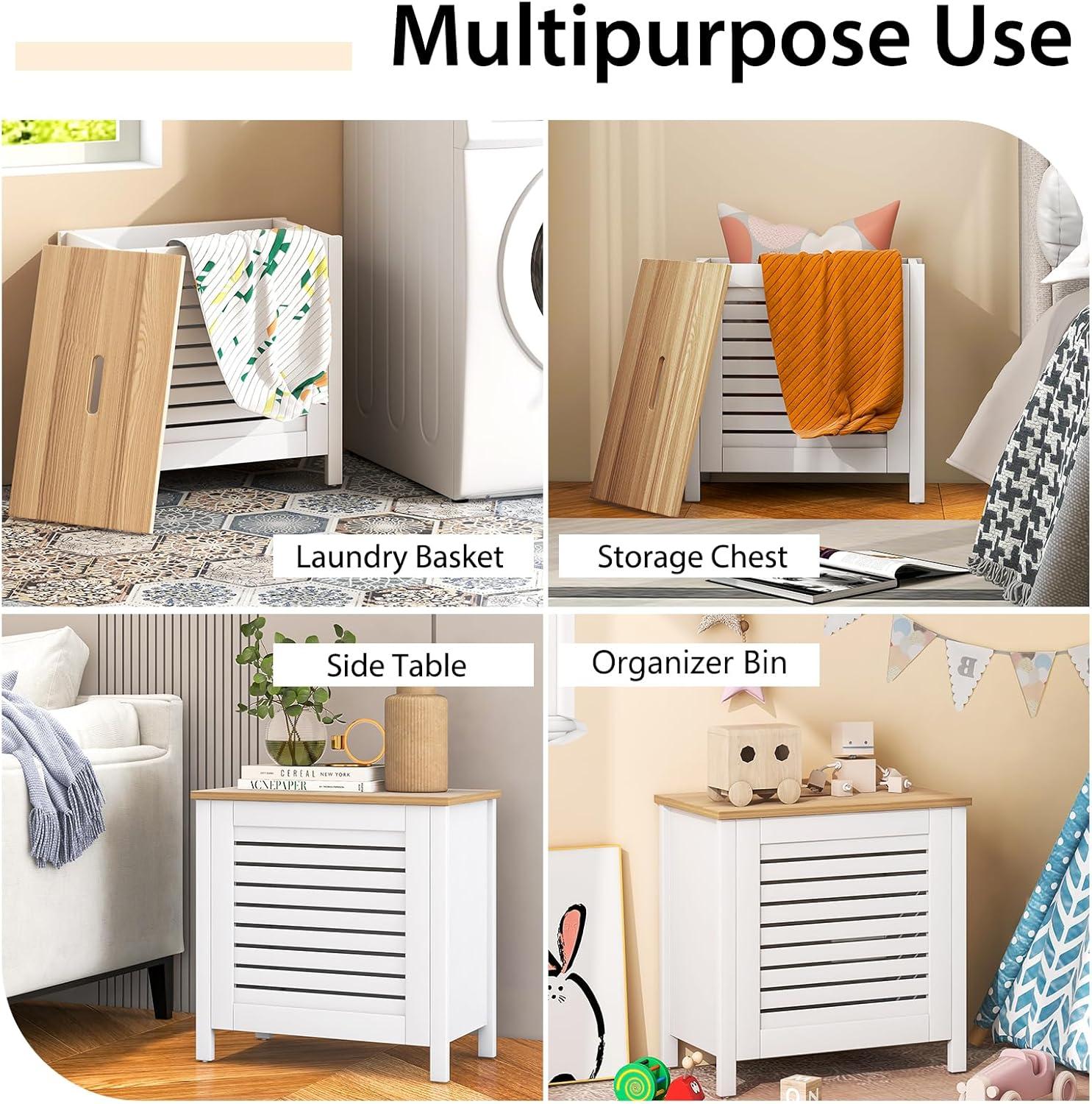 image:imageGiantex 12 Gallon Laundry Hamper Wooden Dirty Clothes Hamper with Removable Lid Louver Design Clothing Storage Organizer Laundry Basket for Laundry Room Bedroom Bathroom Easy Assembly White