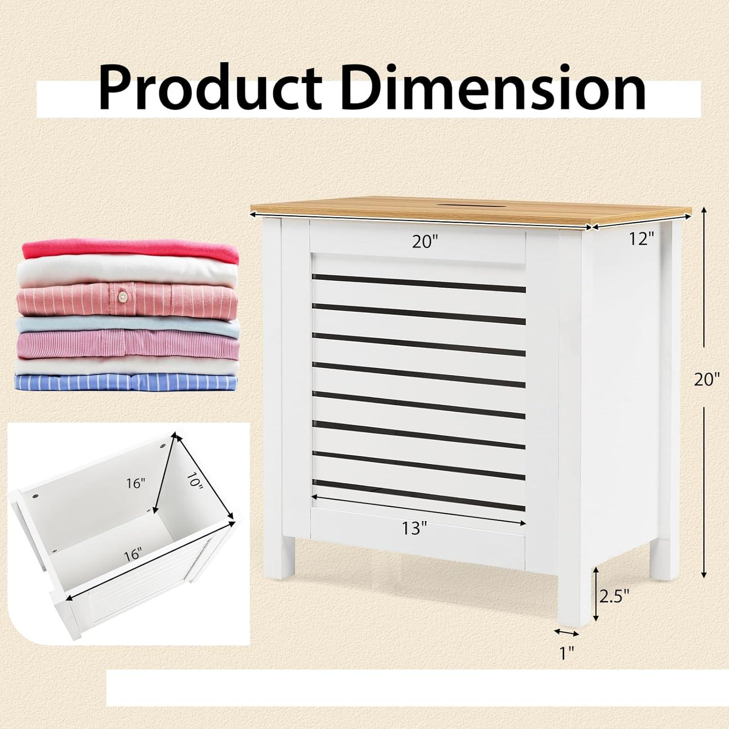 image:imageGiantex 12 Gallon Laundry Hamper Wooden Dirty Clothes Hamper with Removable Lid Louver Design Clothing Storage Organizer Laundry Basket for Laundry Room Bedroom Bathroom Easy Assembly White