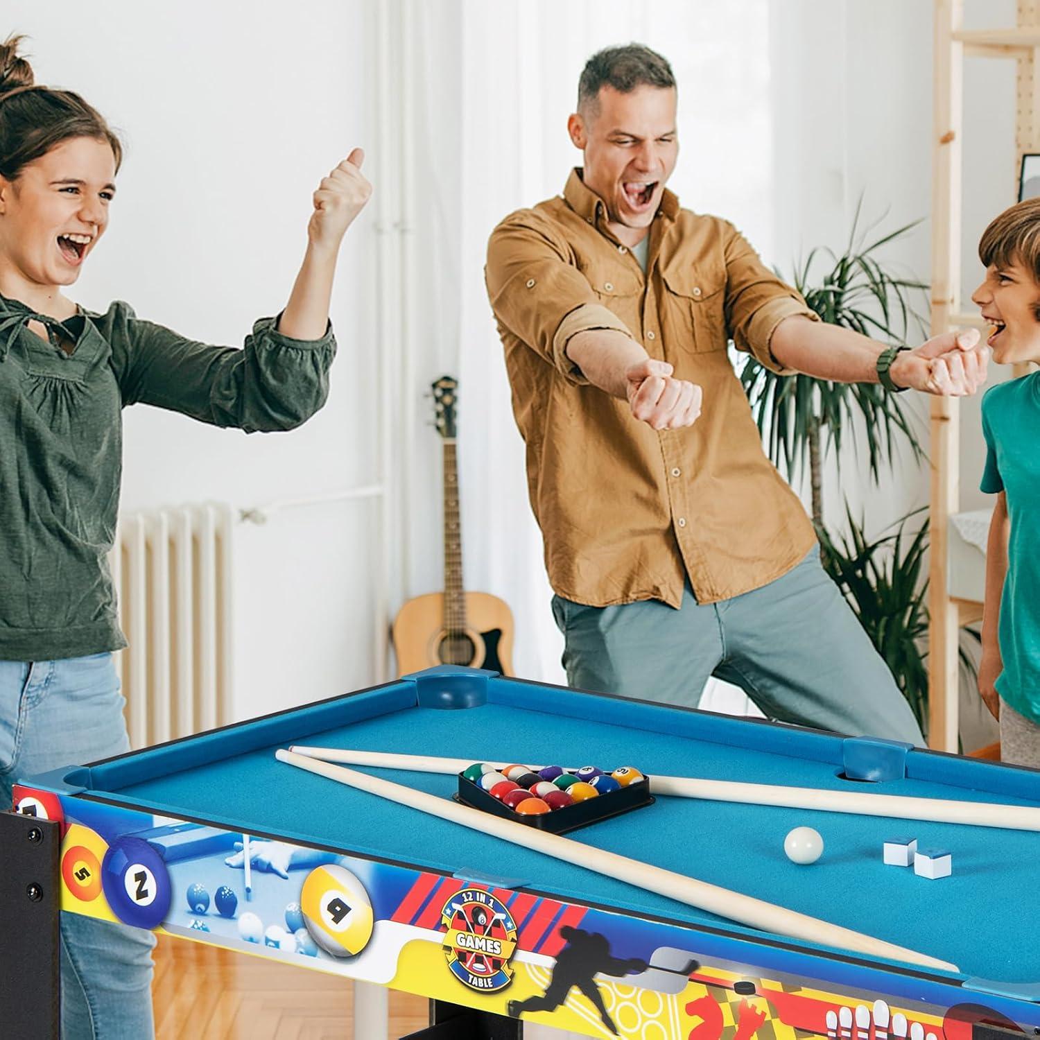 image:imageGiantex 12in1 Multi Game Table 48 Inch Combination Game Tables with Foosball Hockey Ping Pong Pool Chess Bowling Checkers Shuffleboard Combo Game Table Set for Adults