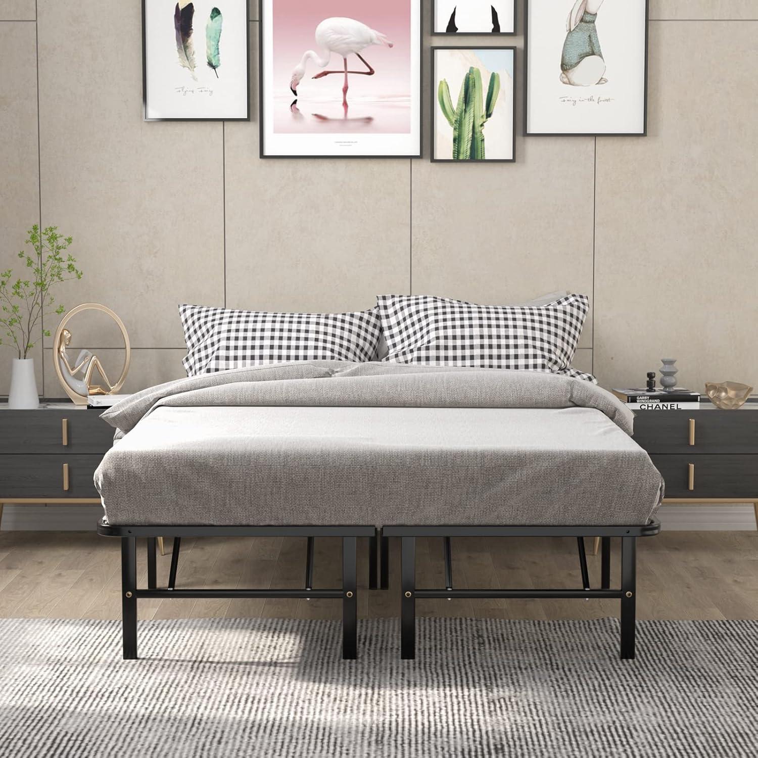 image:imageGiantex 14 Inch Foldable Metal Platform Bed Frame ToolFree Assemble Heavy Duty Folding Bed Frame wSteel Slat amp Underbed Storage Mattress Foundation No Box Spring NeededFull