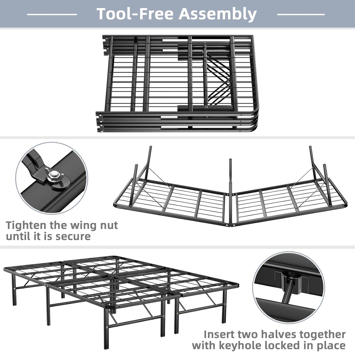 image:imageGiantex 14 Inch Foldable Metal Platform Bed Frame ToolFree Assemble Heavy Duty Folding Bed Frame wSteel Slat amp Underbed Storage Mattress Foundation No Box Spring NeededFull