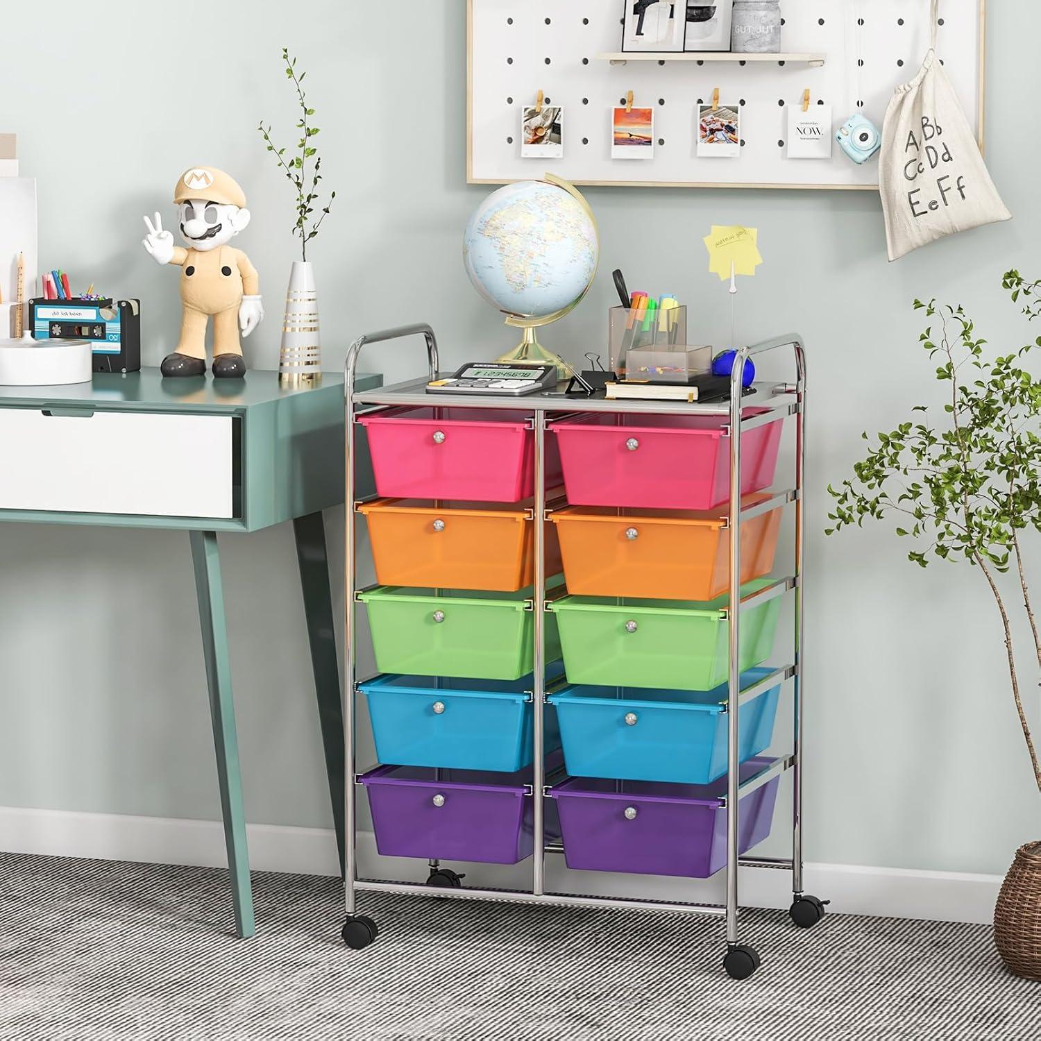 image:imageGiantex 15 Drawer Rolling Storage Cart Tools Scrapbook Paper Office School Organizer ClearMulticolor