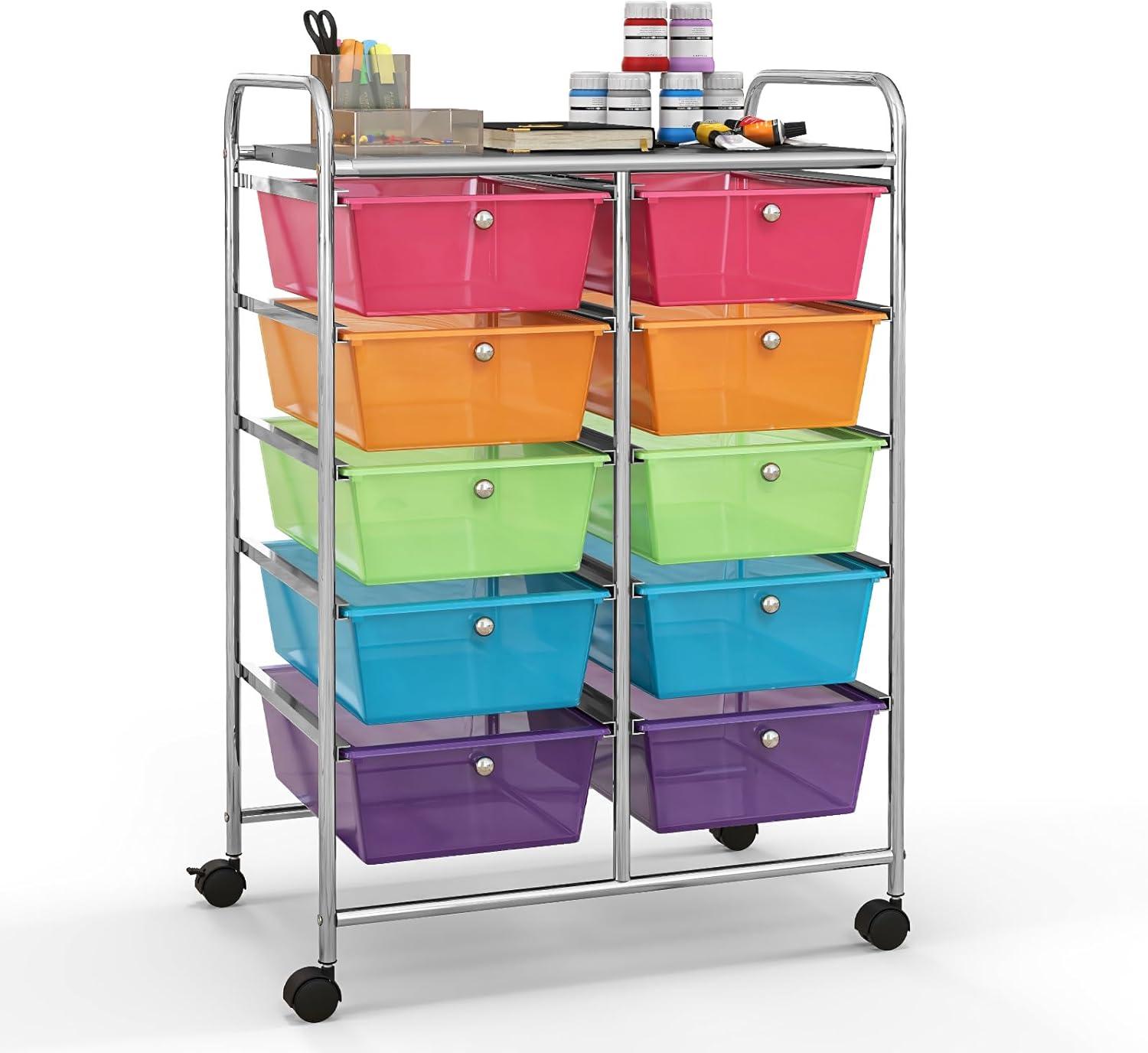 image:imageGiantex 15 Drawer Rolling Storage Cart Tools Scrapbook Paper Office School Organizer ClearMulticolor
