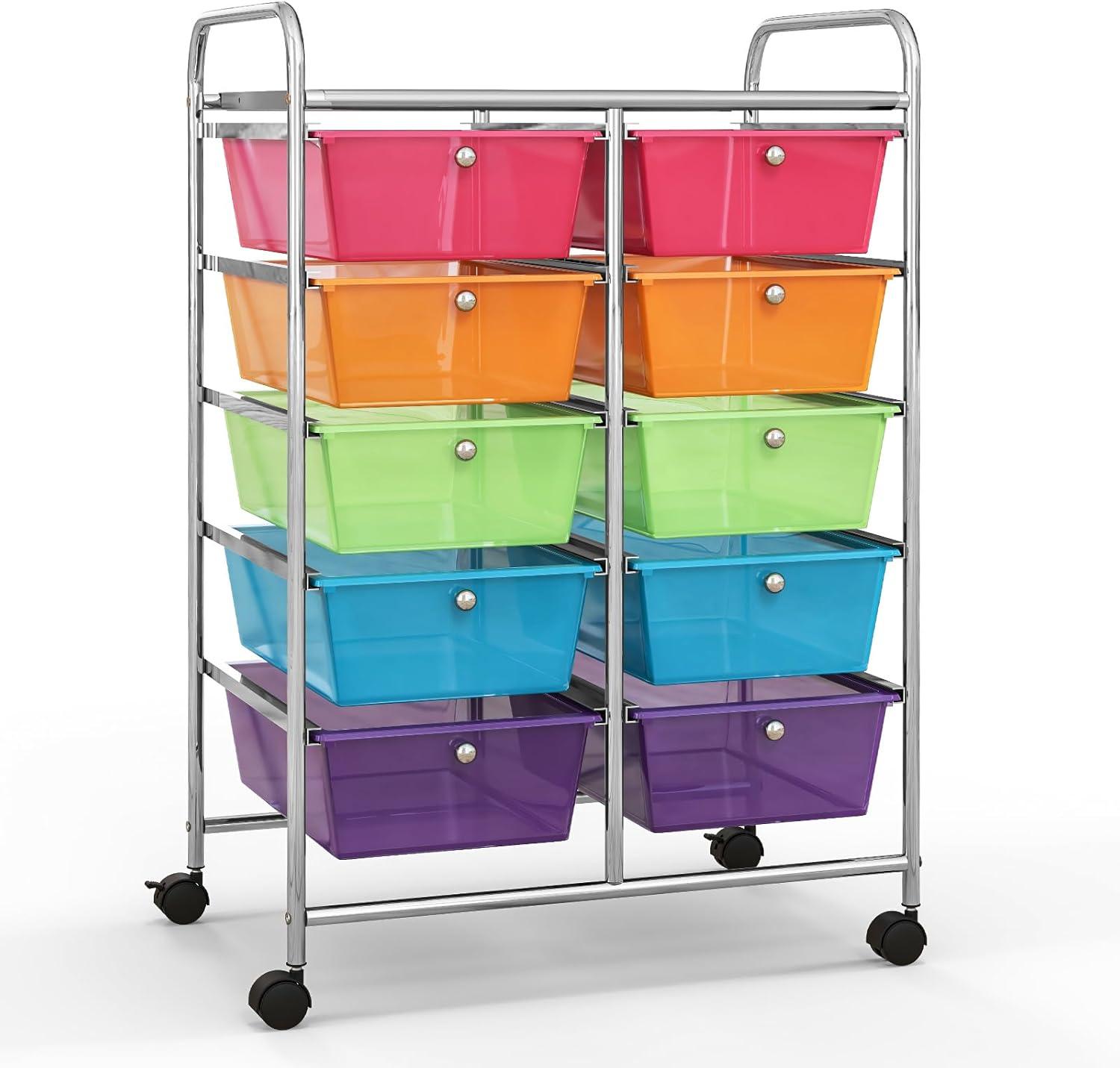 image:imageGiantex 15 Drawer Rolling Storage Cart Tools Scrapbook Paper Office School Organizer ClearMulticolor