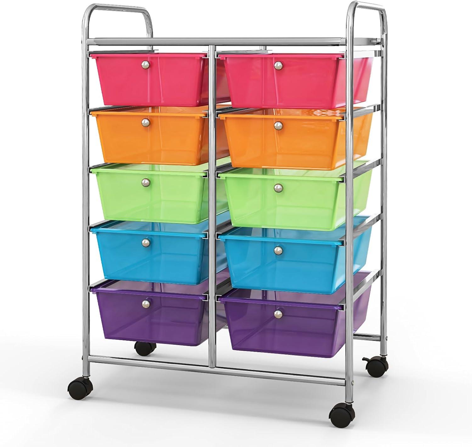 image:imageGiantex 15 Drawer Rolling Storage Cart Tools Scrapbook Paper Office School Organizer ClearMulticolor