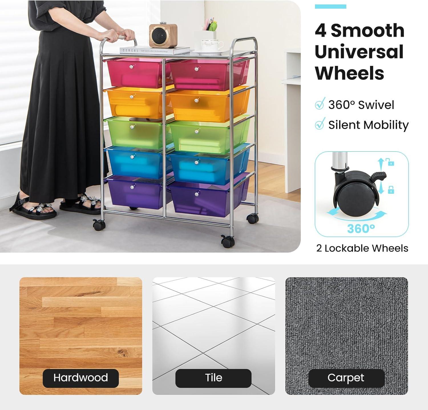 image:imageGiantex 15 Drawer Rolling Storage Cart Tools Scrapbook Paper Office School Organizer ClearMulticolor
