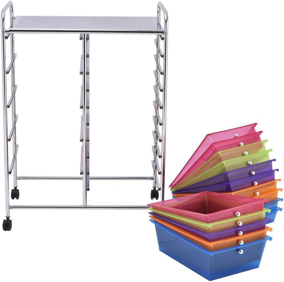 image:imageGiantex 15 Drawer Rolling Storage Cart Tools Scrapbook Paper Office School Organizer ClearMulticolor