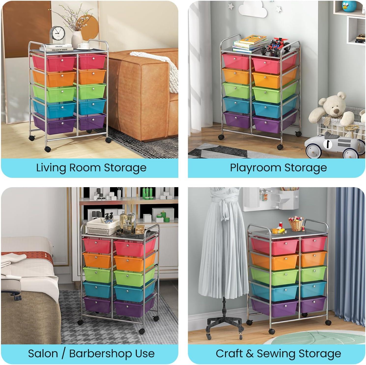 image:imageGiantex 15 Drawer Rolling Storage Cart Tools Scrapbook Paper Office School Organizer ClearMulticolor