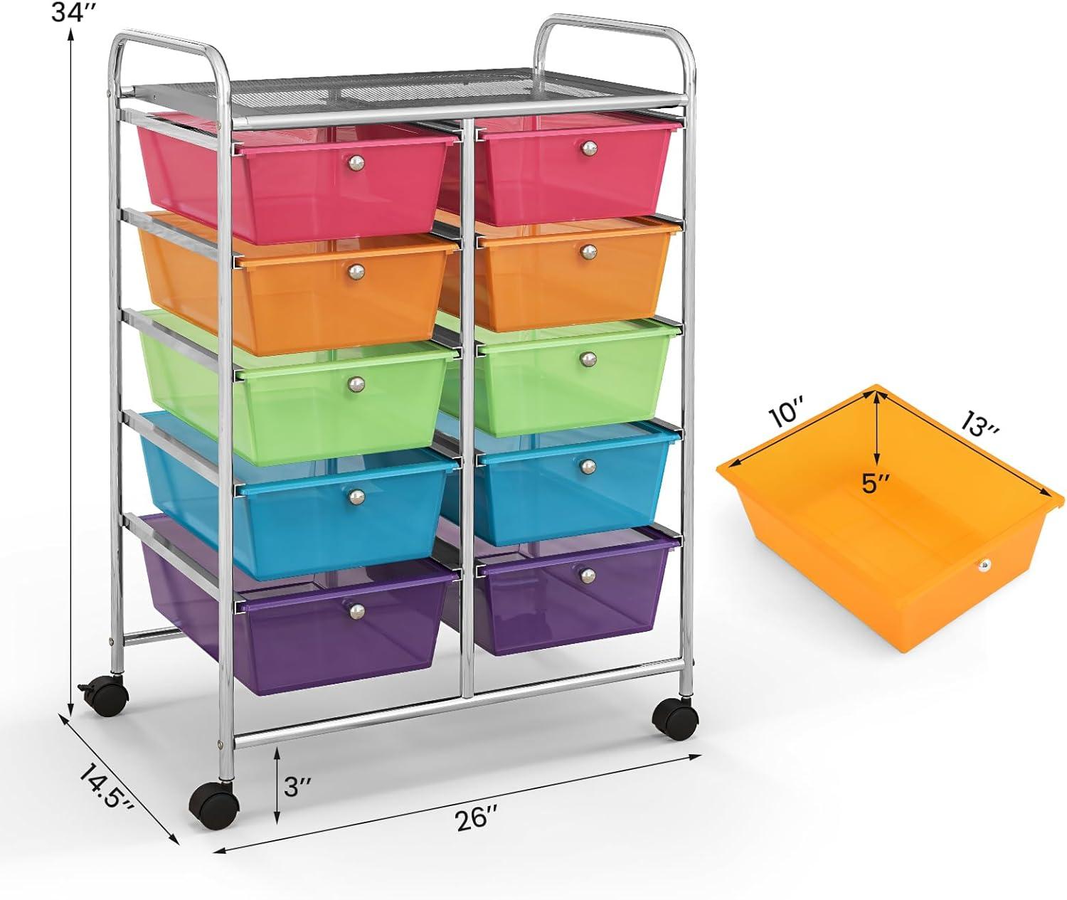 image:imageGiantex 15 Drawer Rolling Storage Cart Tools Scrapbook Paper Office School Organizer ClearMulticolor