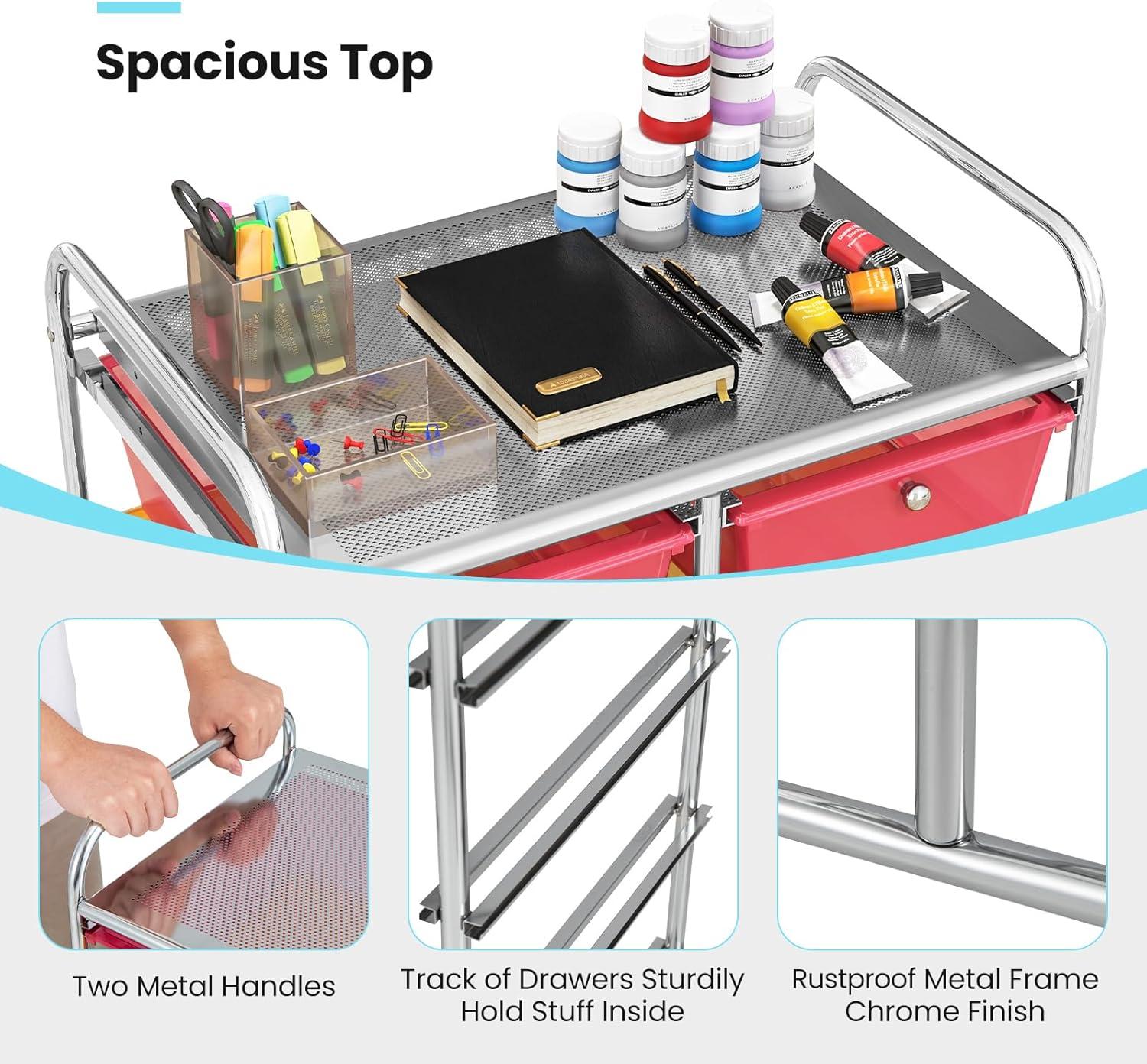 image:imageGiantex 15 Drawer Rolling Storage Cart Tools Scrapbook Paper Office School Organizer ClearMulticolor