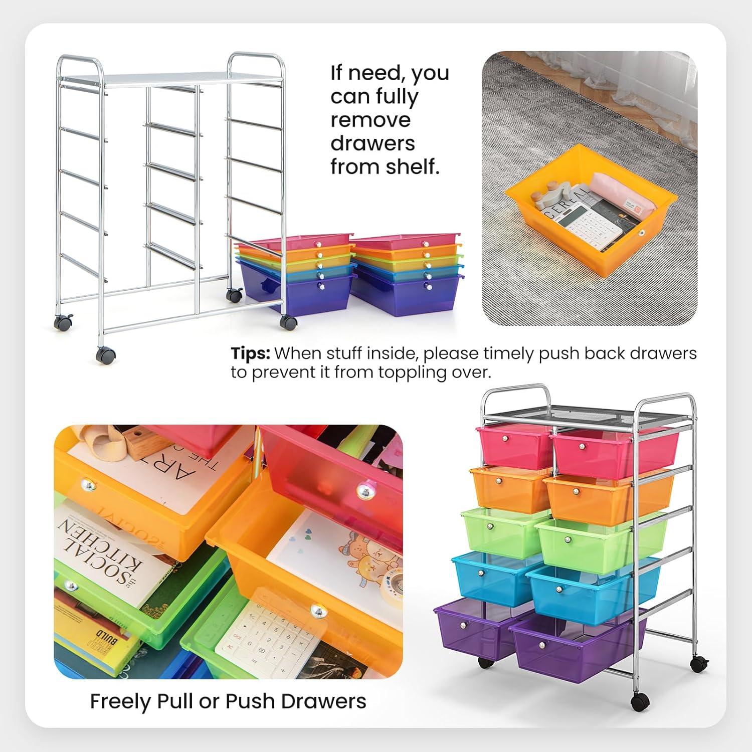 image:imageGiantex 15 Drawer Rolling Storage Cart Tools Scrapbook Paper Office School Organizer ClearMulticolor