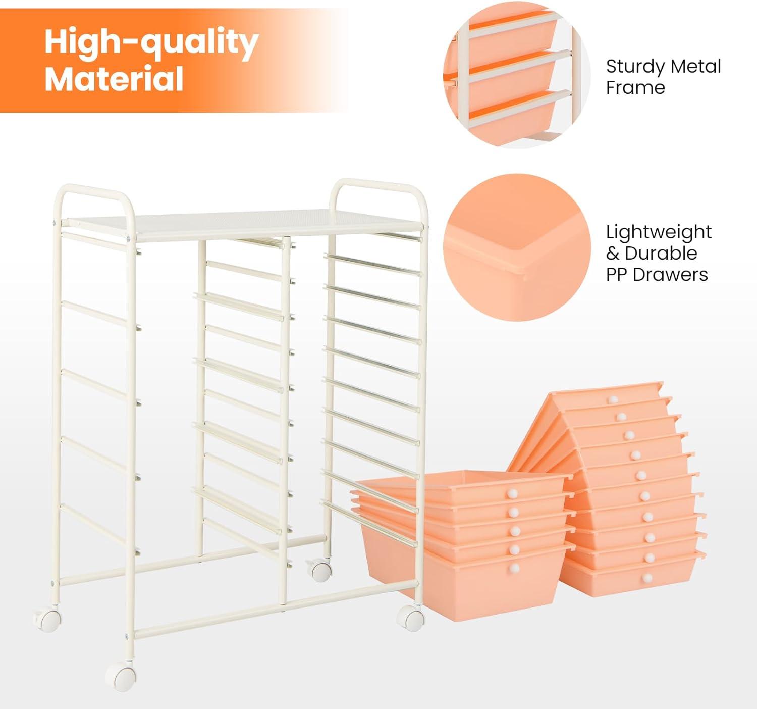 image:imageGiantex 15 Drawer Rolling Storage Cart Tools Scrapbook Paper Office School Organizer ClearPeach Fuzz