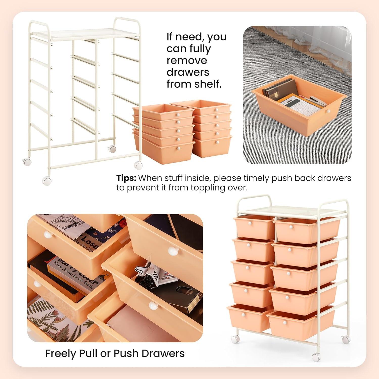 image:imageGiantex 15 Drawer Rolling Storage Cart Tools Scrapbook Paper Office School Organizer ClearPeach Fuzz