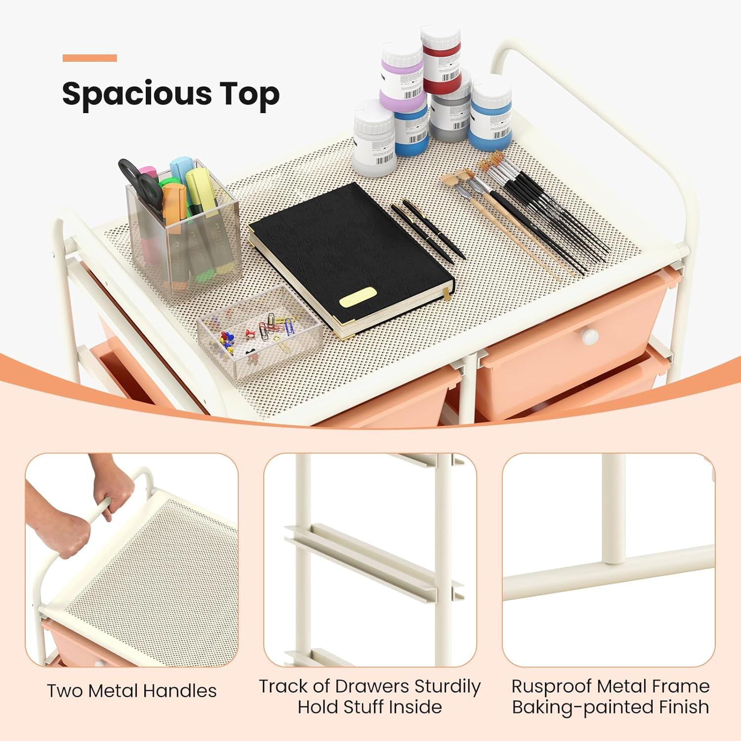 image:imageGiantex 15 Drawer Rolling Storage Cart Tools Scrapbook Paper Office School Organizer ClearPeach Fuzz