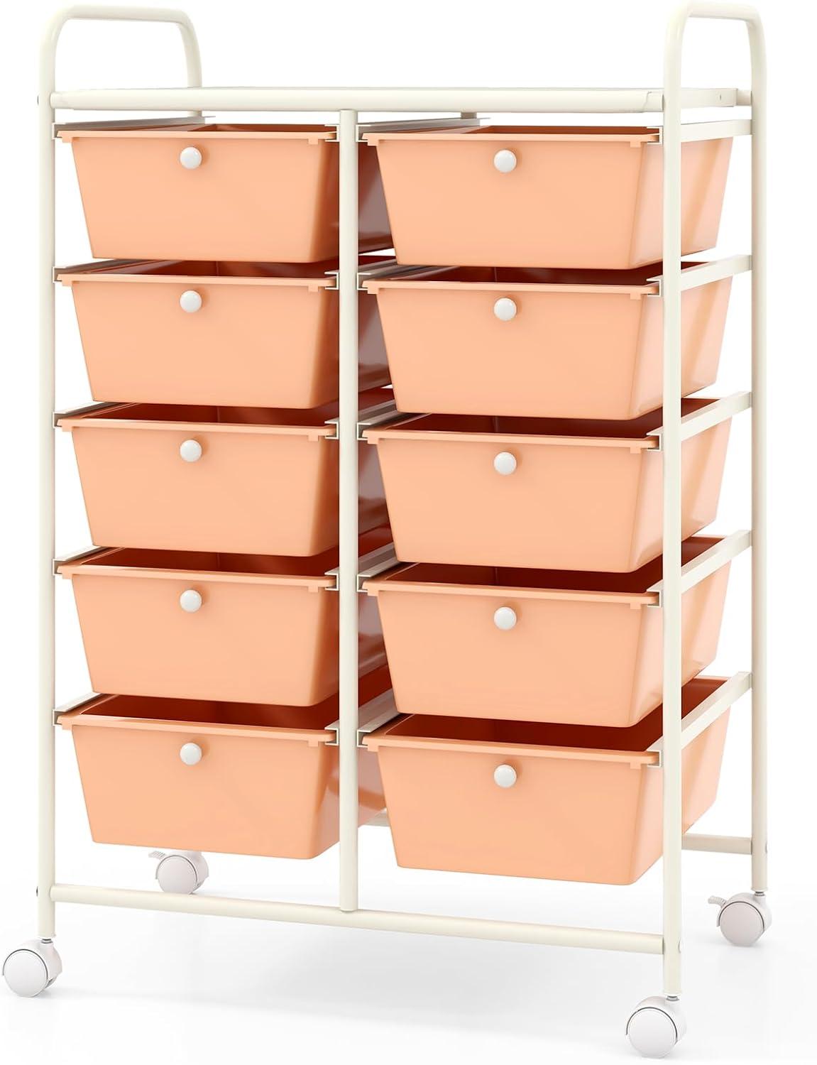 image:imageGiantex 15 Drawer Rolling Storage Cart Tools Scrapbook Paper Office School Organizer ClearPeach Fuzz