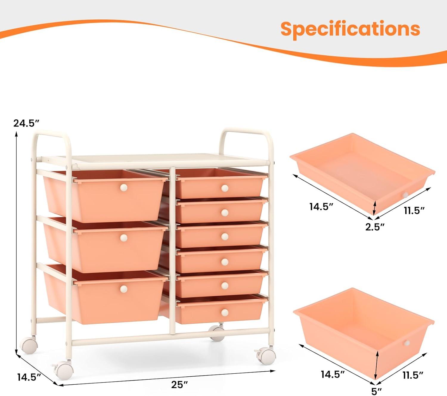 image:imageGiantex 15 Drawer Rolling Storage Cart Tools Scrapbook Paper Office School Organizer ClearPeach Fuzz
