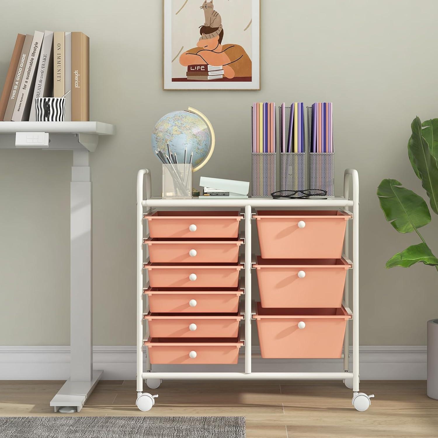 image:imageGiantex 15 Drawer Rolling Storage Cart Tools Scrapbook Paper Office School Organizer ClearPeach Fuzz