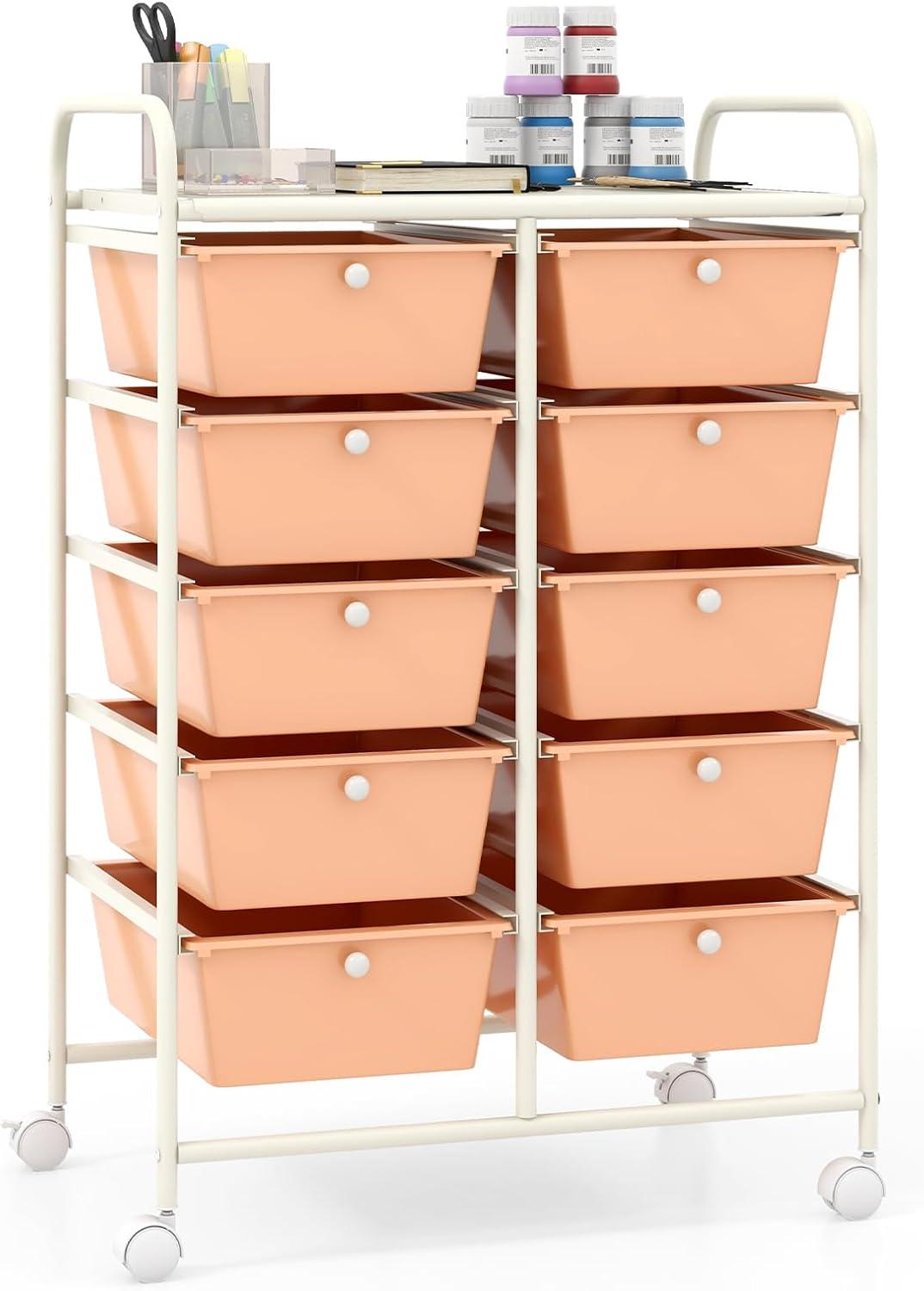 image:imageGiantex 15 Drawer Rolling Storage Cart Tools Scrapbook Paper Office School Organizer ClearPeach Fuzz