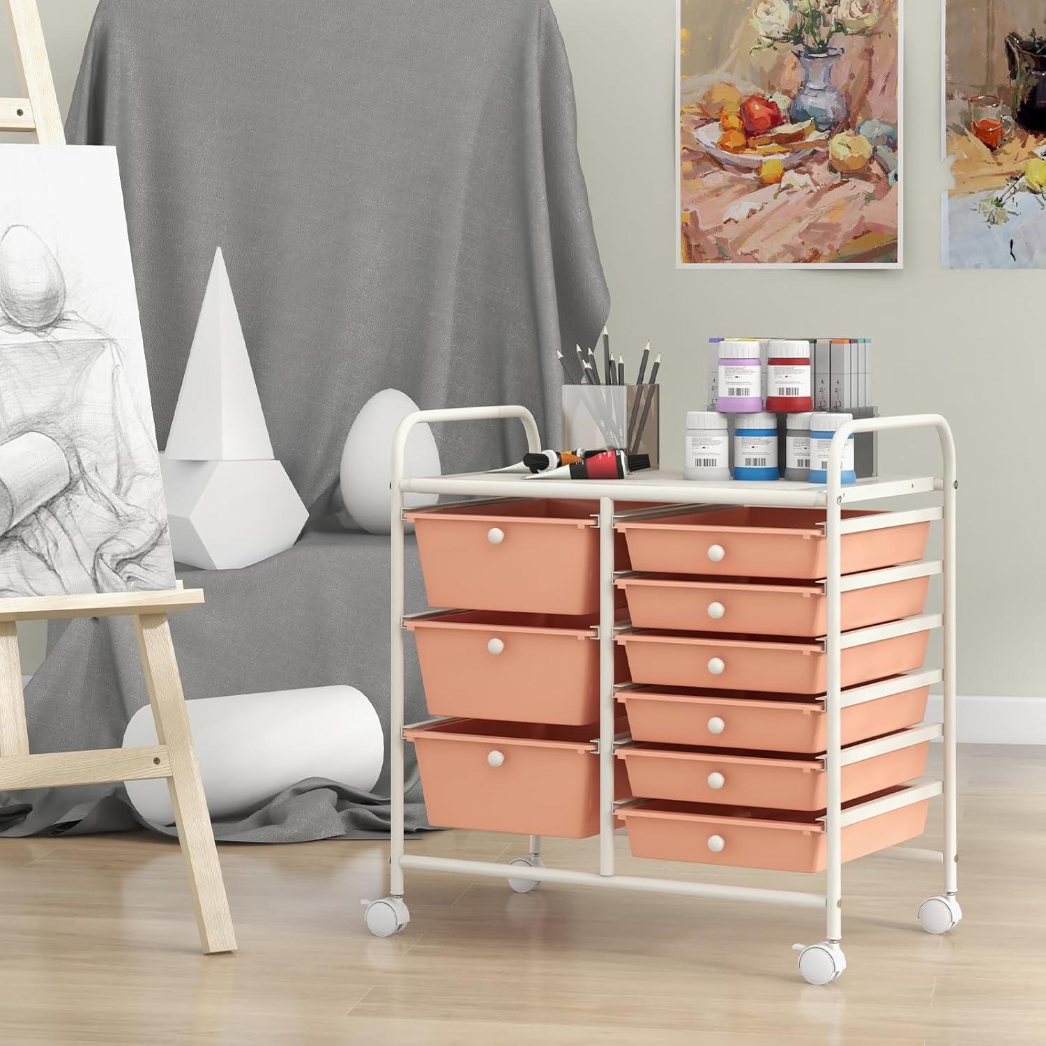 image:imageGiantex 15 Drawer Rolling Storage Cart Tools Scrapbook Paper Office School Organizer ClearPeach Fuzz
