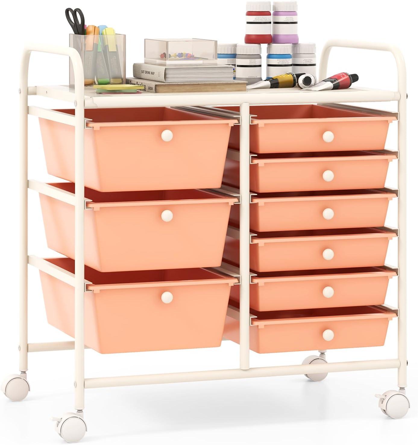 image:imageGiantex 15 Drawer Rolling Storage Cart Tools Scrapbook Paper Office School Organizer ClearPeach Fuzz