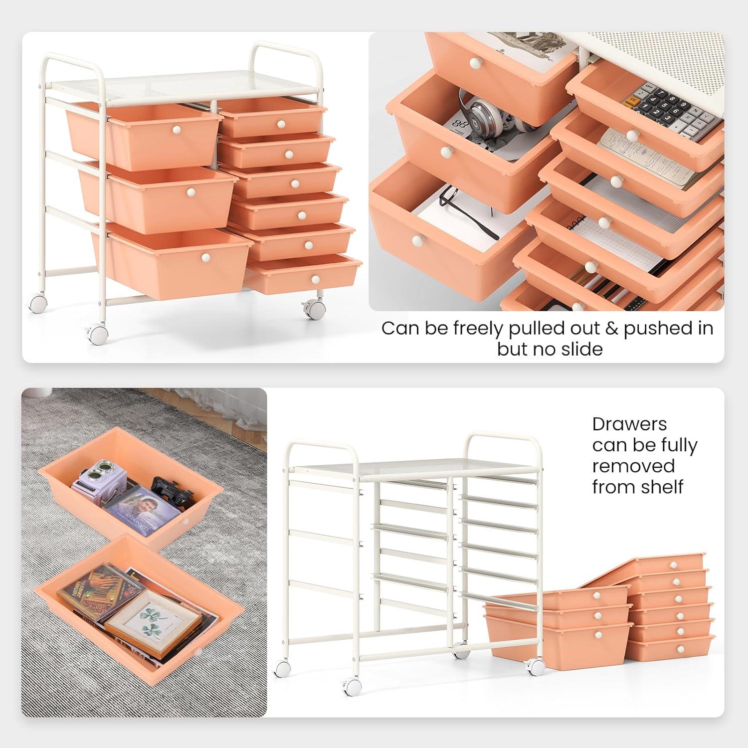 image:imageGiantex 15 Drawer Rolling Storage Cart Tools Scrapbook Paper Office School Organizer ClearPeach Fuzz