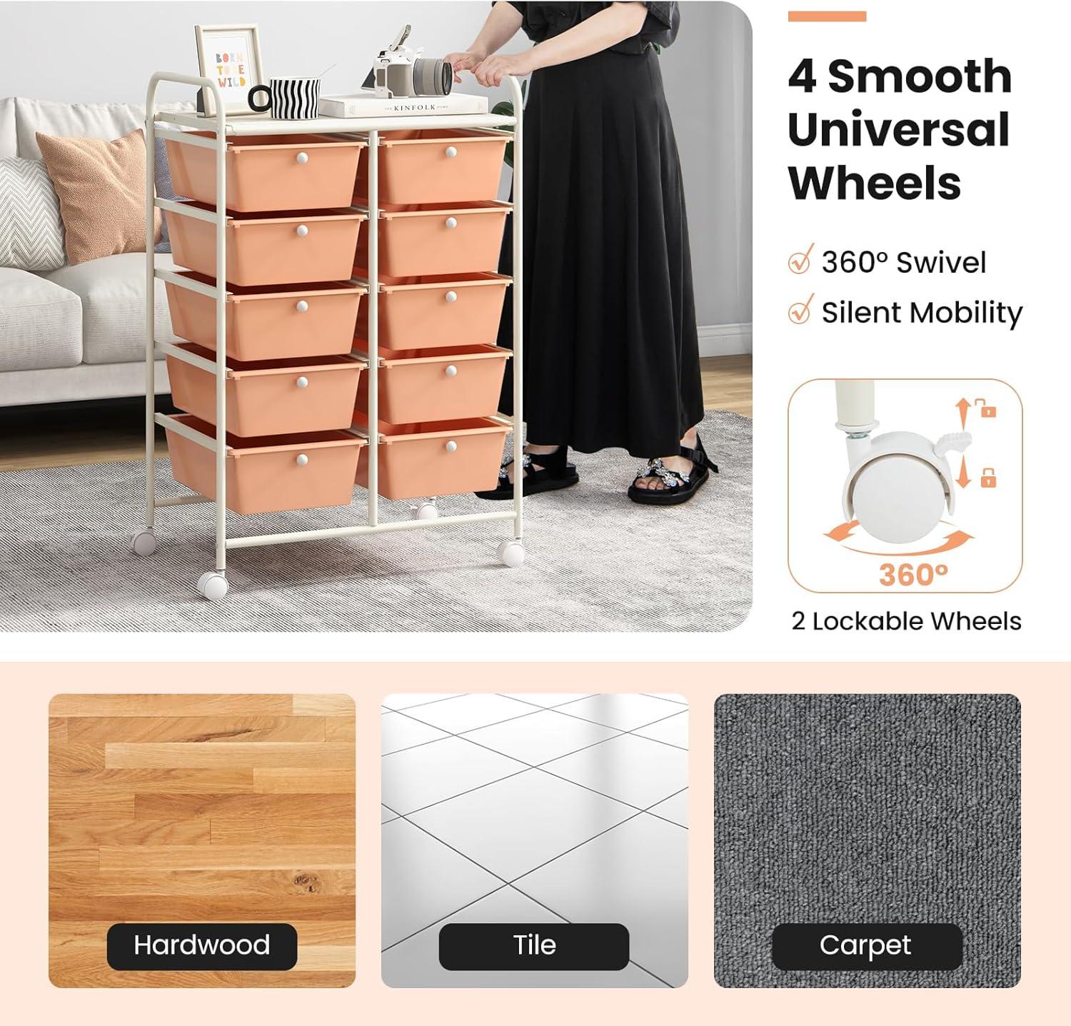 image:imageGiantex 15 Drawer Rolling Storage Cart Tools Scrapbook Paper Office School Organizer ClearPeach Fuzz