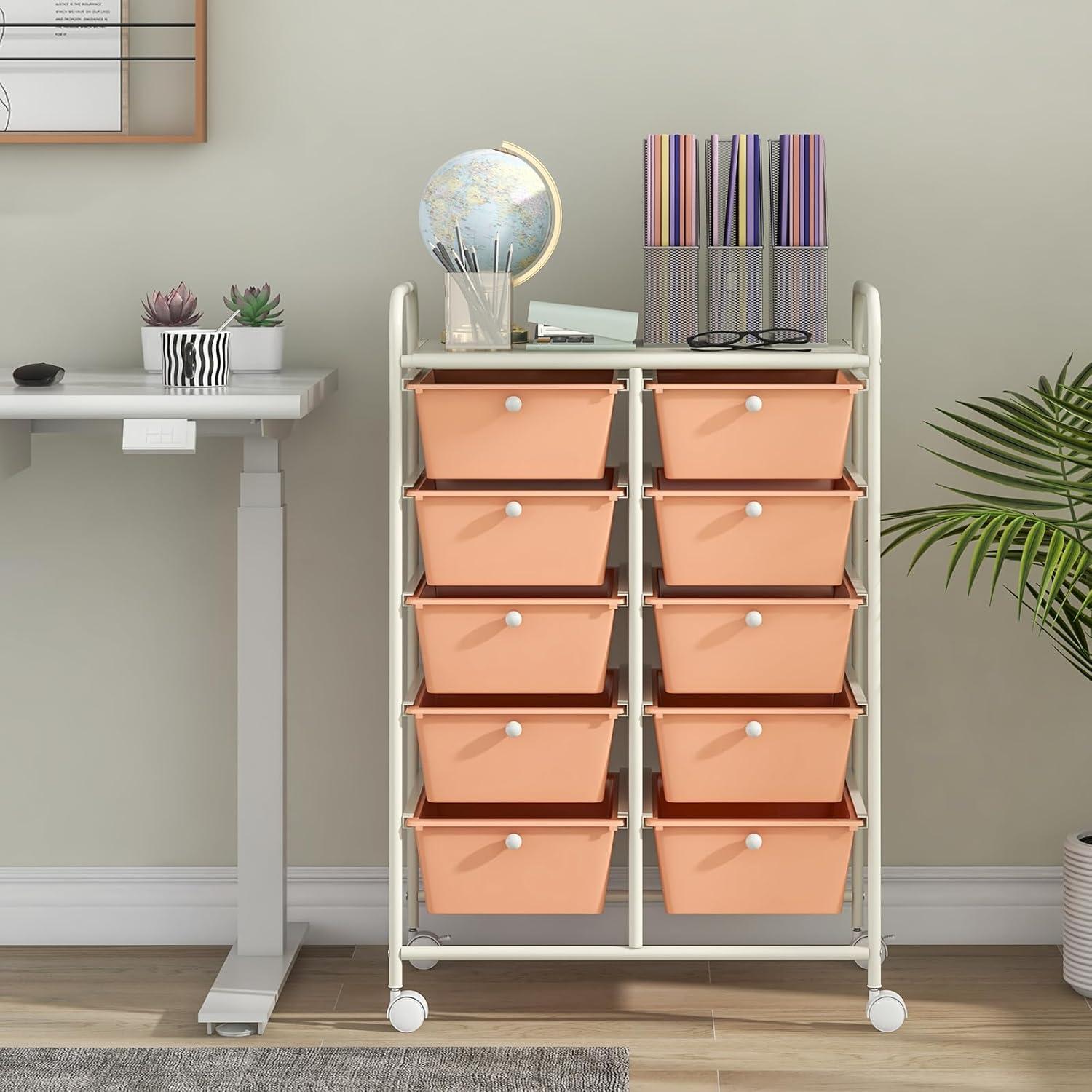 image:imageGiantex 15 Drawer Rolling Storage Cart Tools Scrapbook Paper Office School Organizer ClearPeach Fuzz