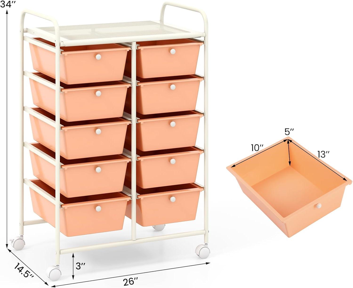 image:imageGiantex 15 Drawer Rolling Storage Cart Tools Scrapbook Paper Office School Organizer ClearPeach Fuzz