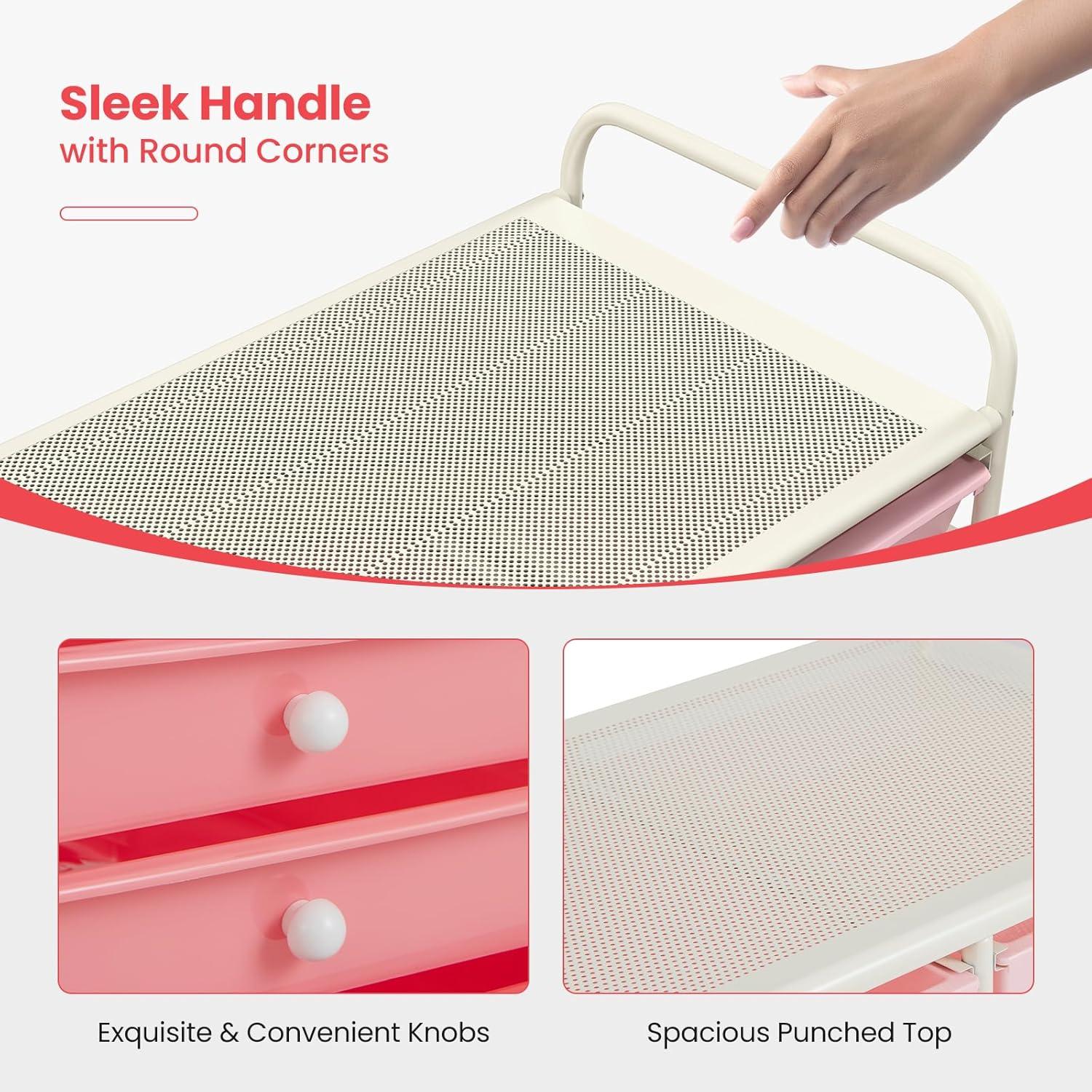 image:imageGiantex 15 Drawer Rolling Storage Cart Tools Scrapbook Paper Office School Organizer ClearPink Red