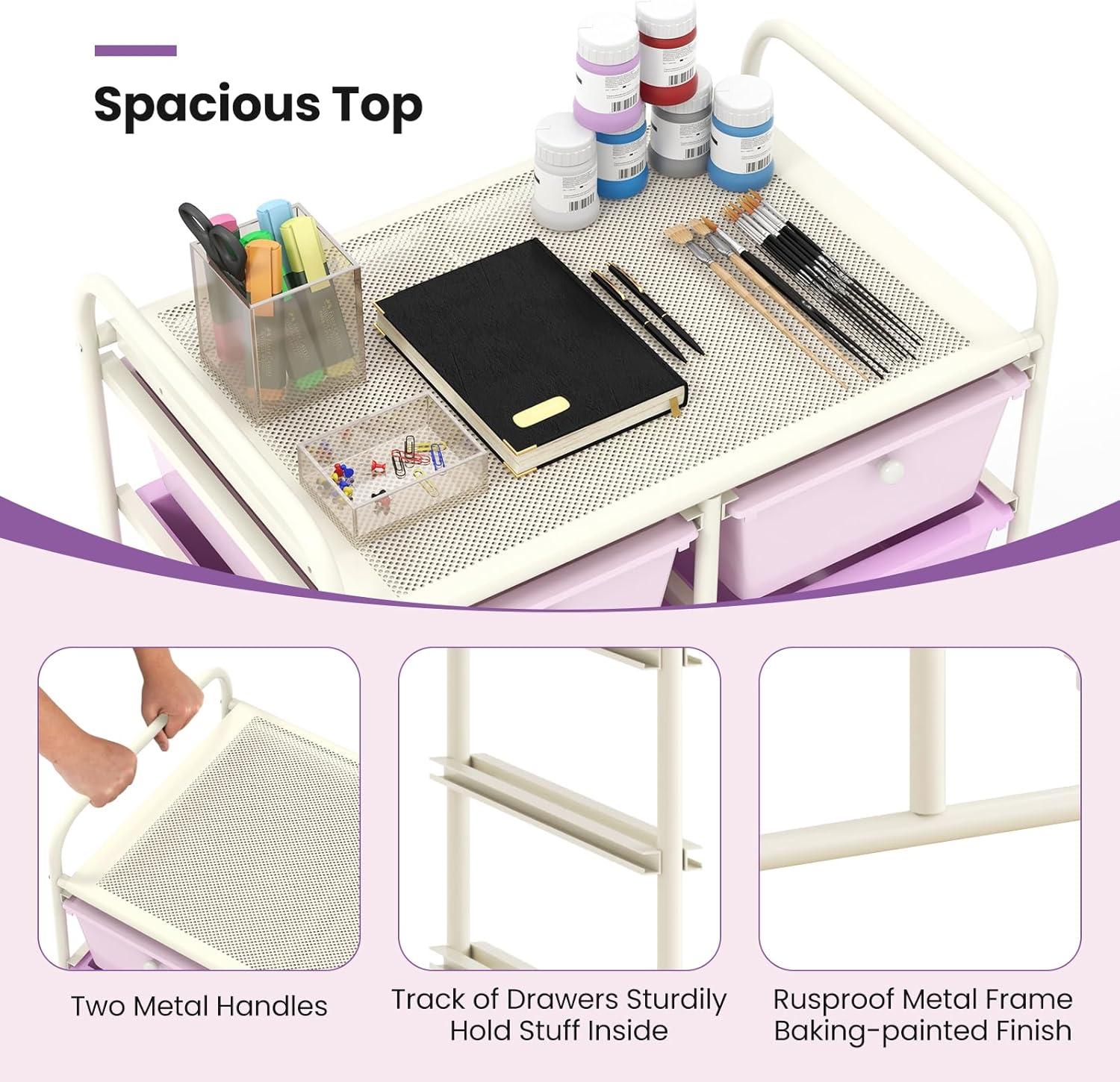 image:imageGiantex 15 Drawer Rolling Storage Cart Tools Scrapbook Paper Office School Organizer ClearPurple Gradient
