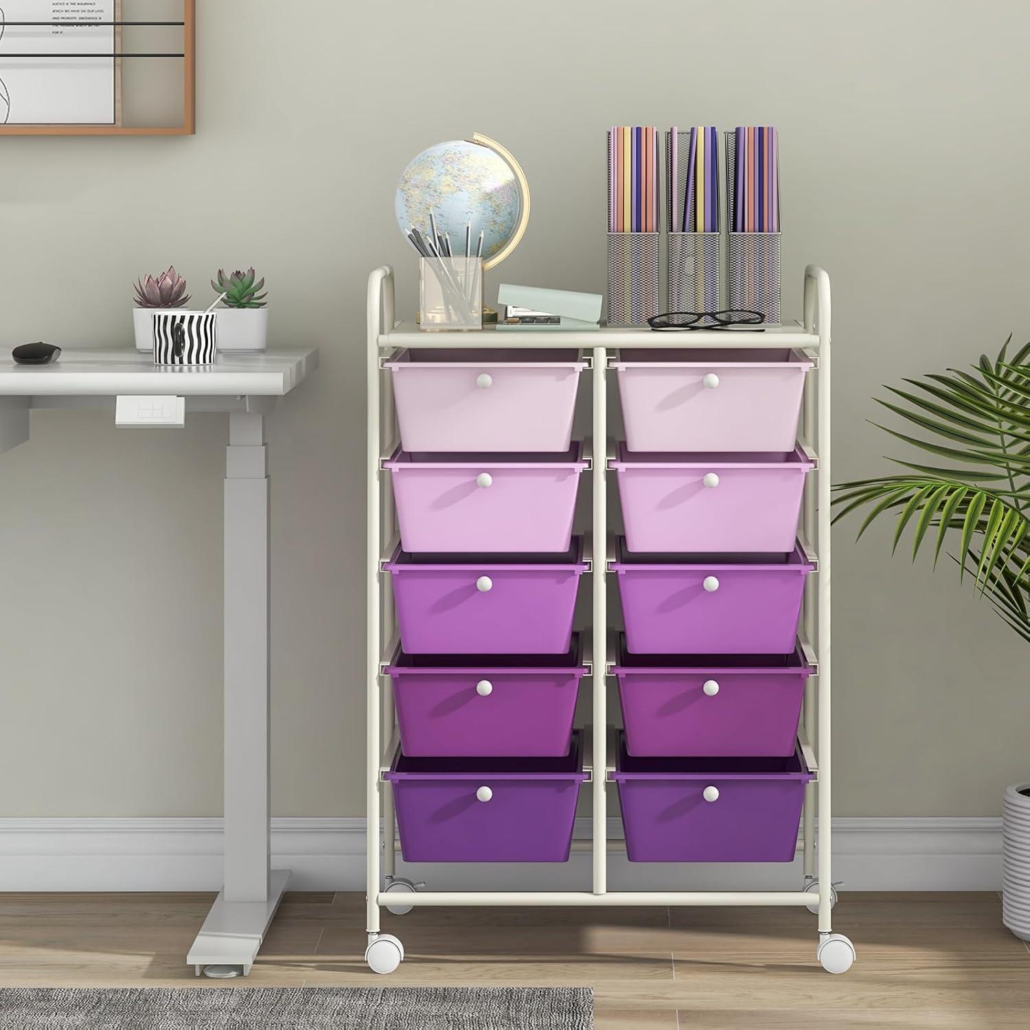 image:imageGiantex 15 Drawer Rolling Storage Cart Tools Scrapbook Paper Office School Organizer ClearPurple Gradient