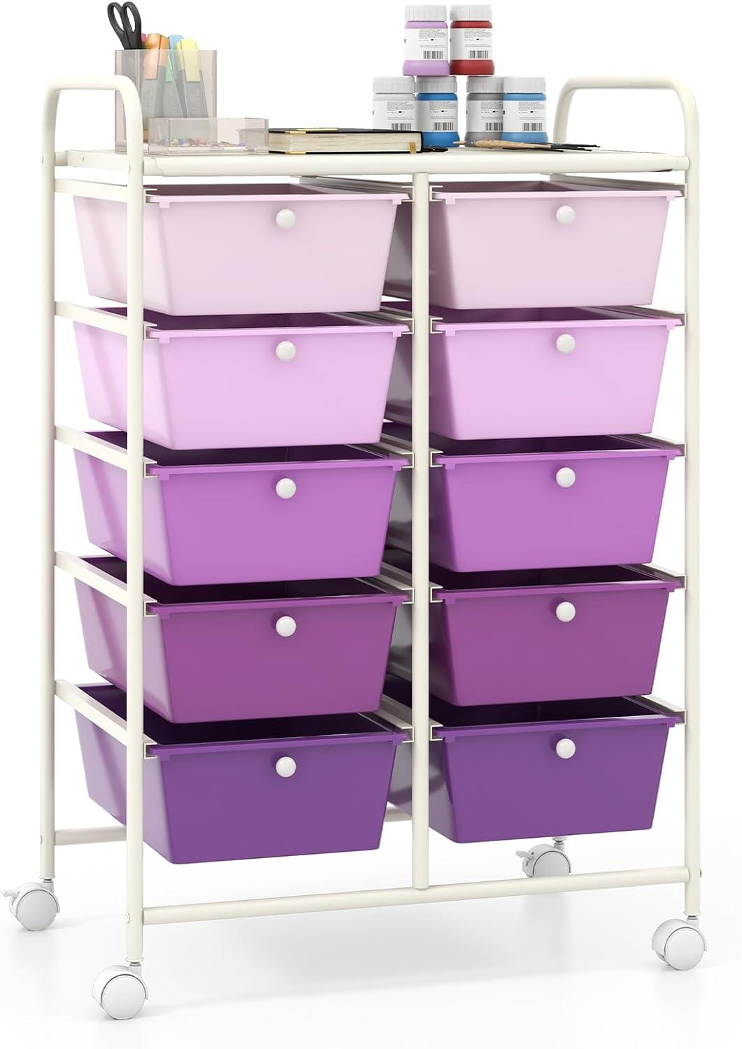 image:imageGiantex 15 Drawer Rolling Storage Cart Tools Scrapbook Paper Office School Organizer ClearPurple Gradient