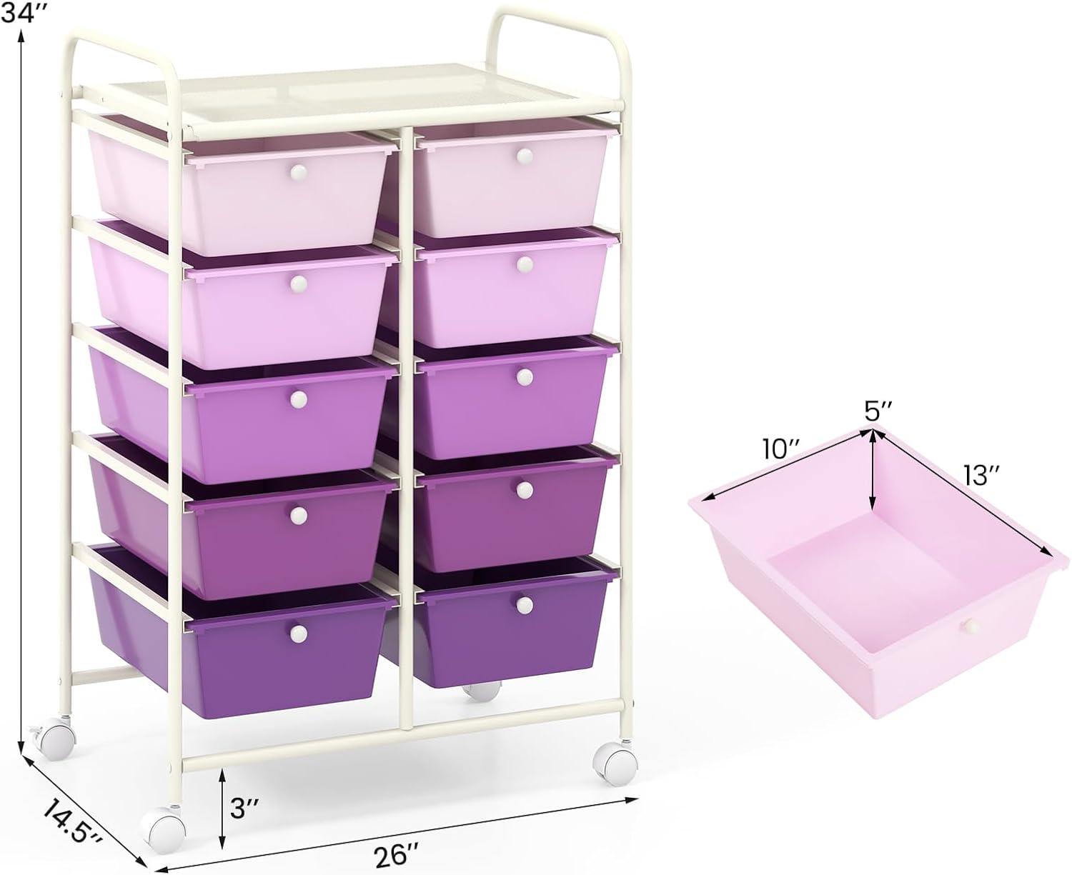 image:imageGiantex 15 Drawer Rolling Storage Cart Tools Scrapbook Paper Office School Organizer ClearPurple Gradient