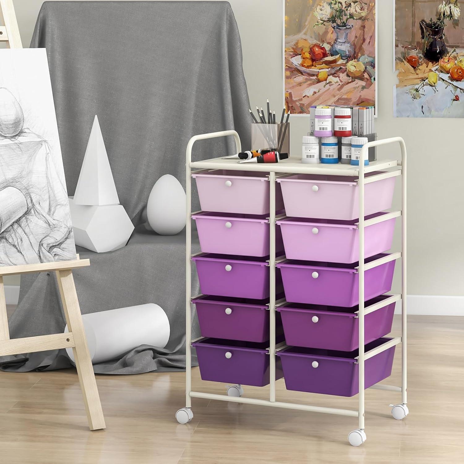 image:imageGiantex 15 Drawer Rolling Storage Cart Tools Scrapbook Paper Office School Organizer ClearPurple Gradient