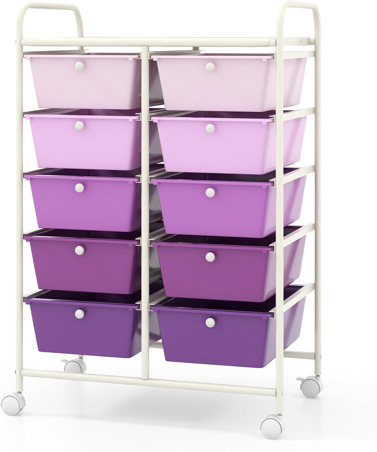 image:imageGiantex 15 Drawer Rolling Storage Cart Tools Scrapbook Paper Office School Organizer ClearPurple Gradient