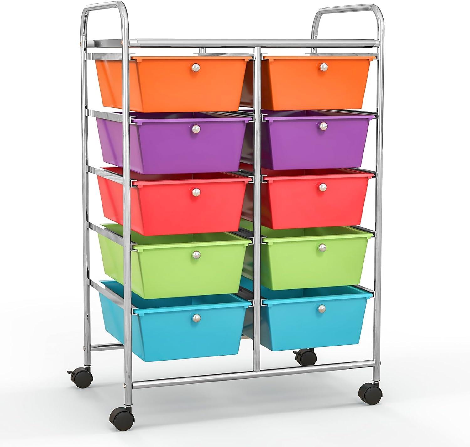image:imageGiantex 15 Drawer Rolling Storage Cart Tools Scrapbook Paper Office School Organizer ClearRainbow