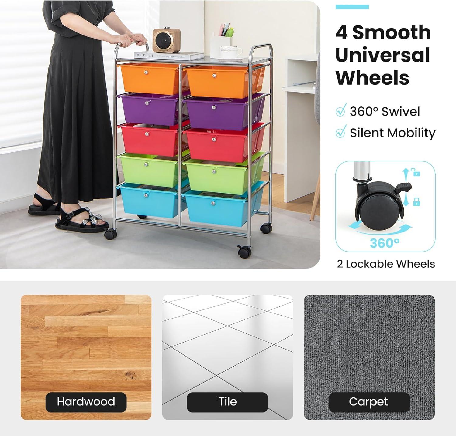 image:imageGiantex 15 Drawer Rolling Storage Cart Tools Scrapbook Paper Office School Organizer ClearRainbow