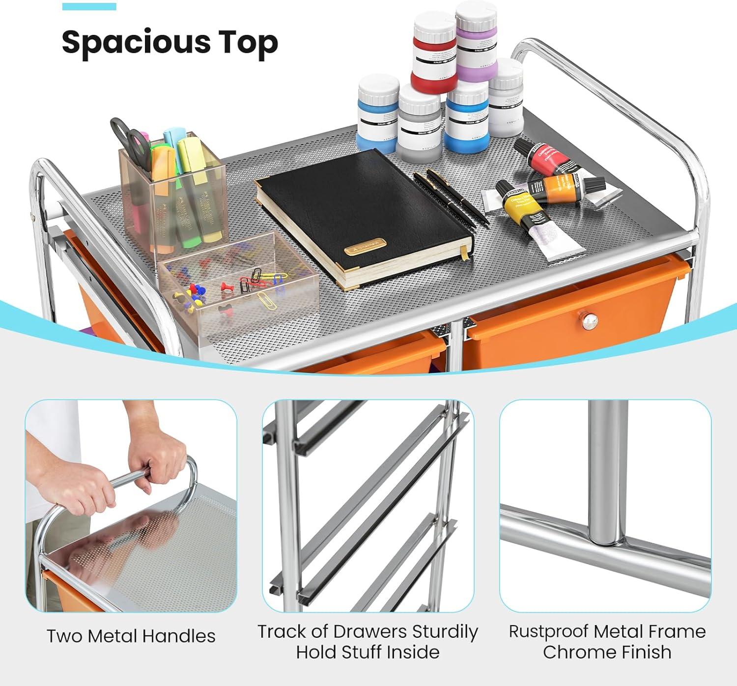 image:imageGiantex 15 Drawer Rolling Storage Cart Tools Scrapbook Paper Office School Organizer ClearRainbow