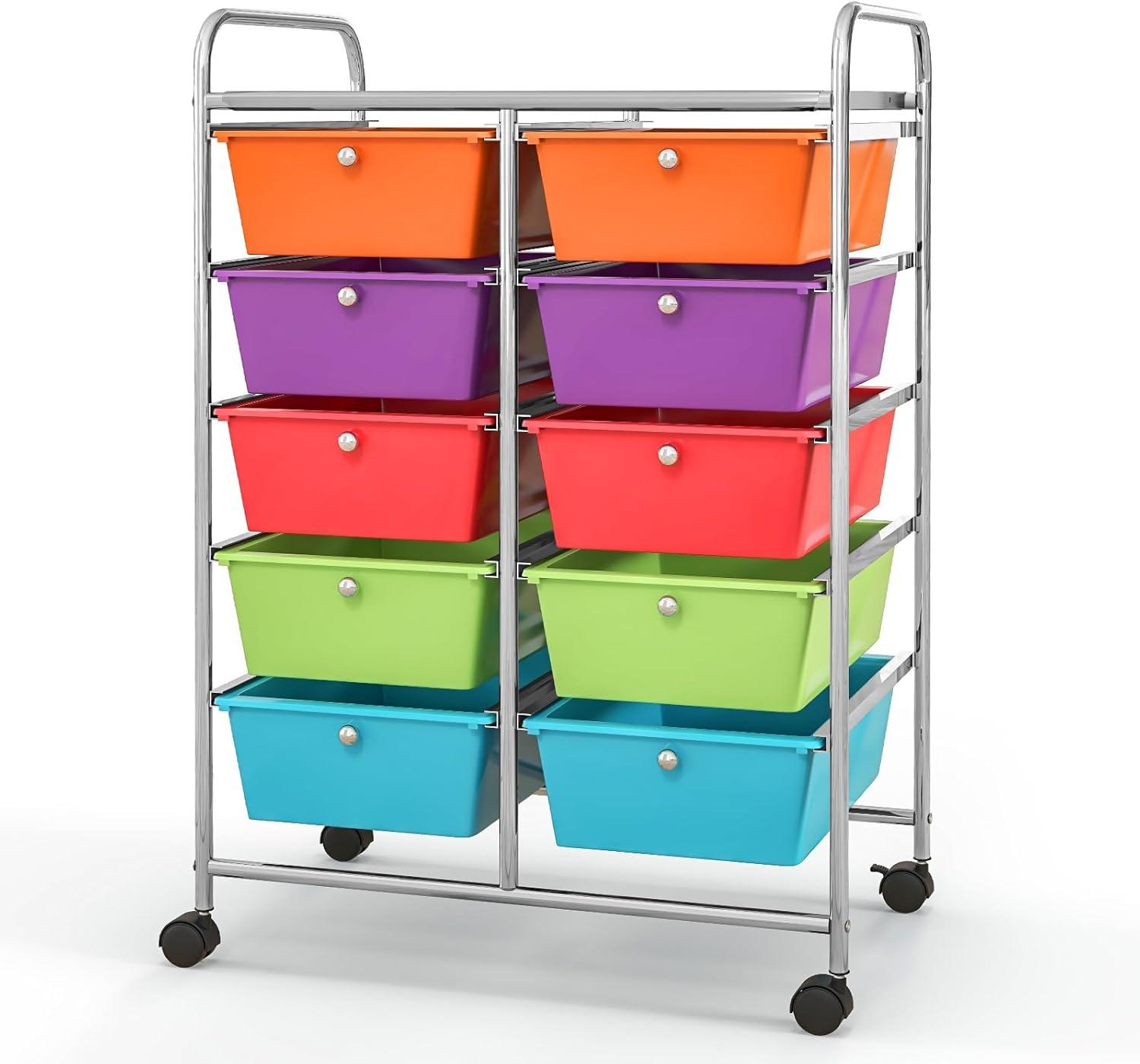image:imageGiantex 15 Drawer Rolling Storage Cart Tools Scrapbook Paper Office School Organizer ClearRainbow