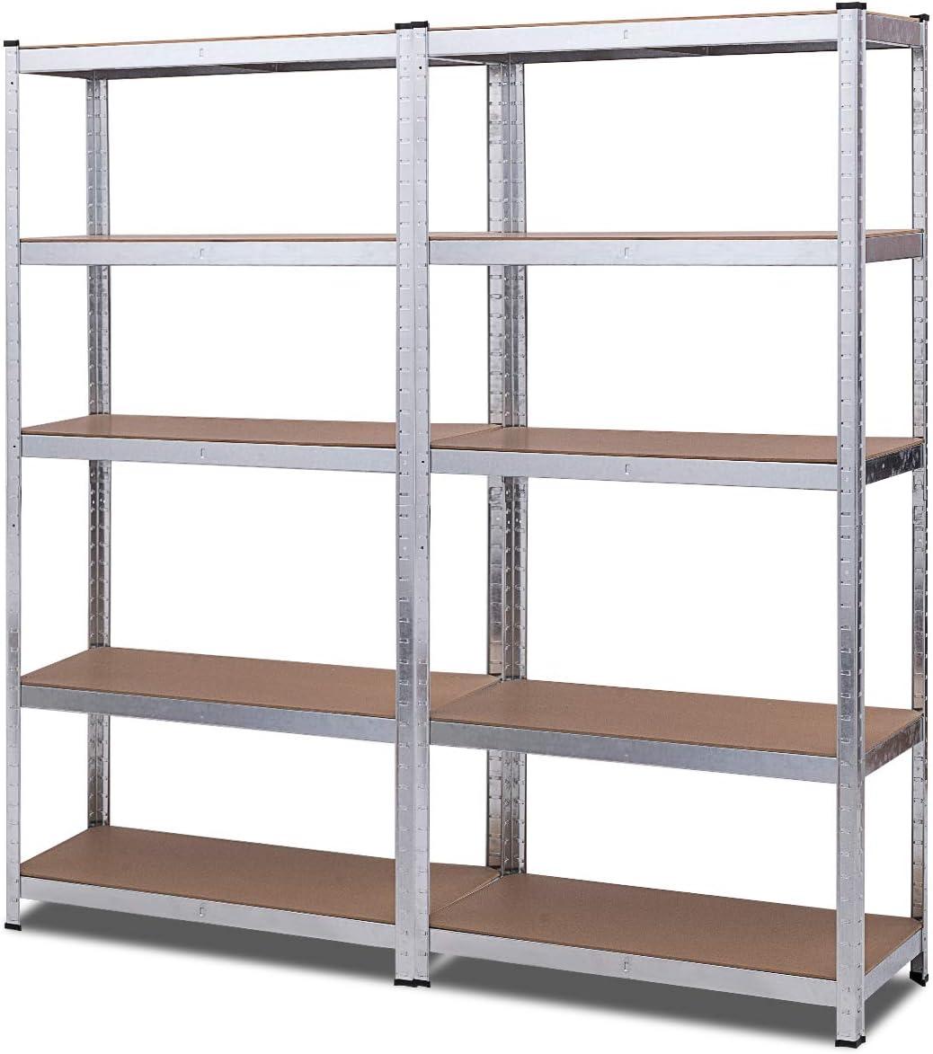 image:imageGiantex 2 Pieces Shelving Rack Storage Shelf Steel Garage Utility Rack 5Shelf Adjustable Shelves Heavy Duty Display Stand for Books Kitchenware Tools BoltFree Assembly 36x 16x 72 SilverSilver
