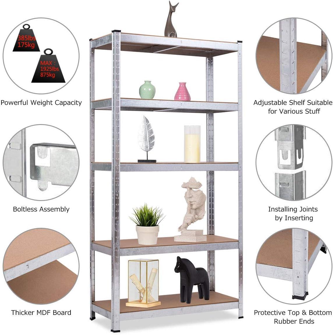 image:imageGiantex 2 Pieces Shelving Rack Storage Shelf Steel Garage Utility Rack 5Shelf Adjustable Shelves Heavy Duty Display Stand for Books Kitchenware Tools BoltFree Assembly 36x 16x 72 SilverSilver