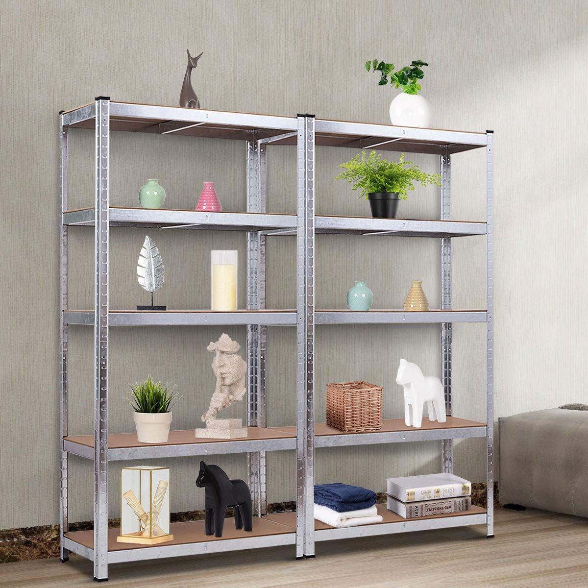 image:imageGiantex 2 Pieces Shelving Rack Storage Shelf Steel Garage Utility Rack 5Shelf Adjustable Shelves Heavy Duty Display Stand for Books Kitchenware Tools BoltFree Assembly 36x 16x 72 SilverSilver
