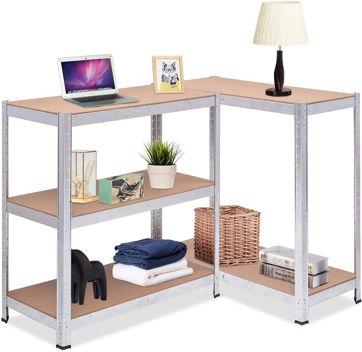 image:imageGiantex 2 Pieces Shelving Rack Storage Shelf Steel Garage Utility Rack 5Shelf Adjustable Shelves Heavy Duty Display Stand for Books Kitchenware Tools BoltFree Assembly 36x 16x 72 SilverSilver